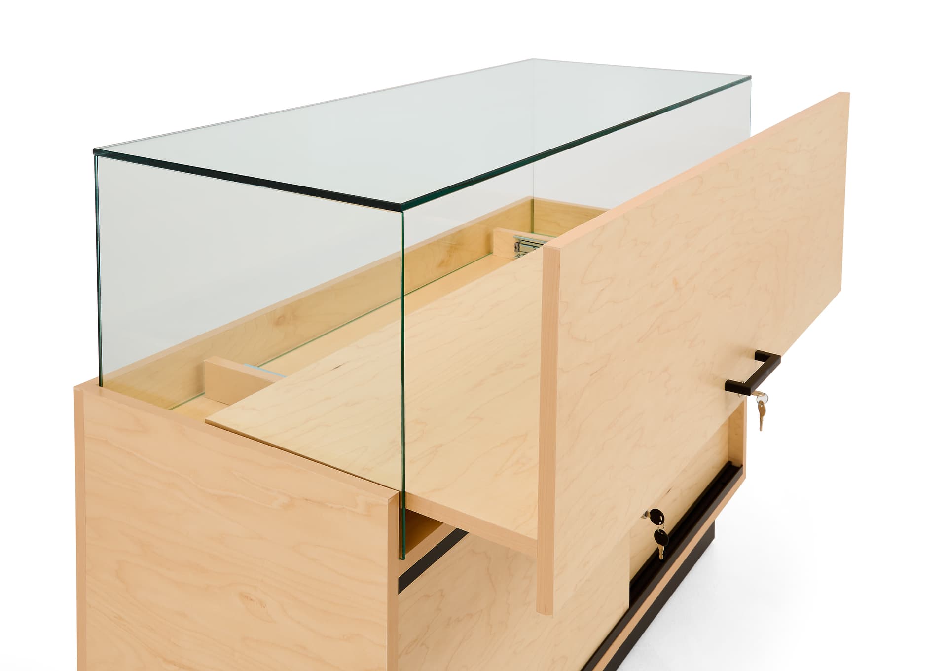 Wooden display counter with two sets of keys