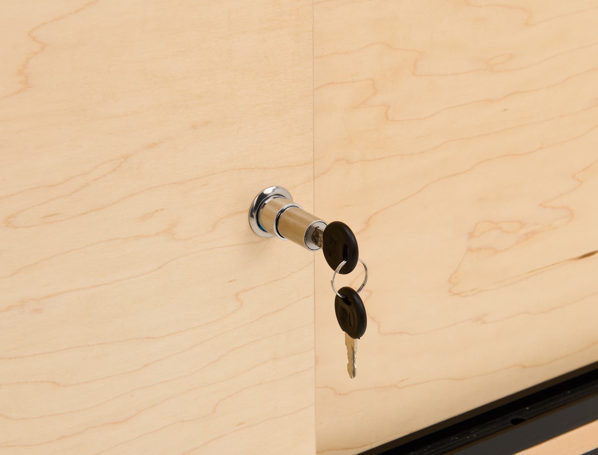 Wooden display counter with locking storage 