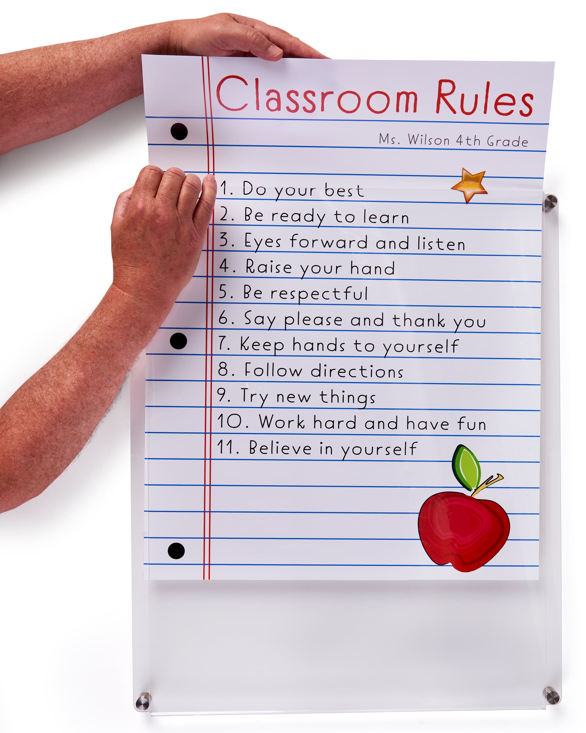 Acrylic wall mount sign holder with clear fold-over panel