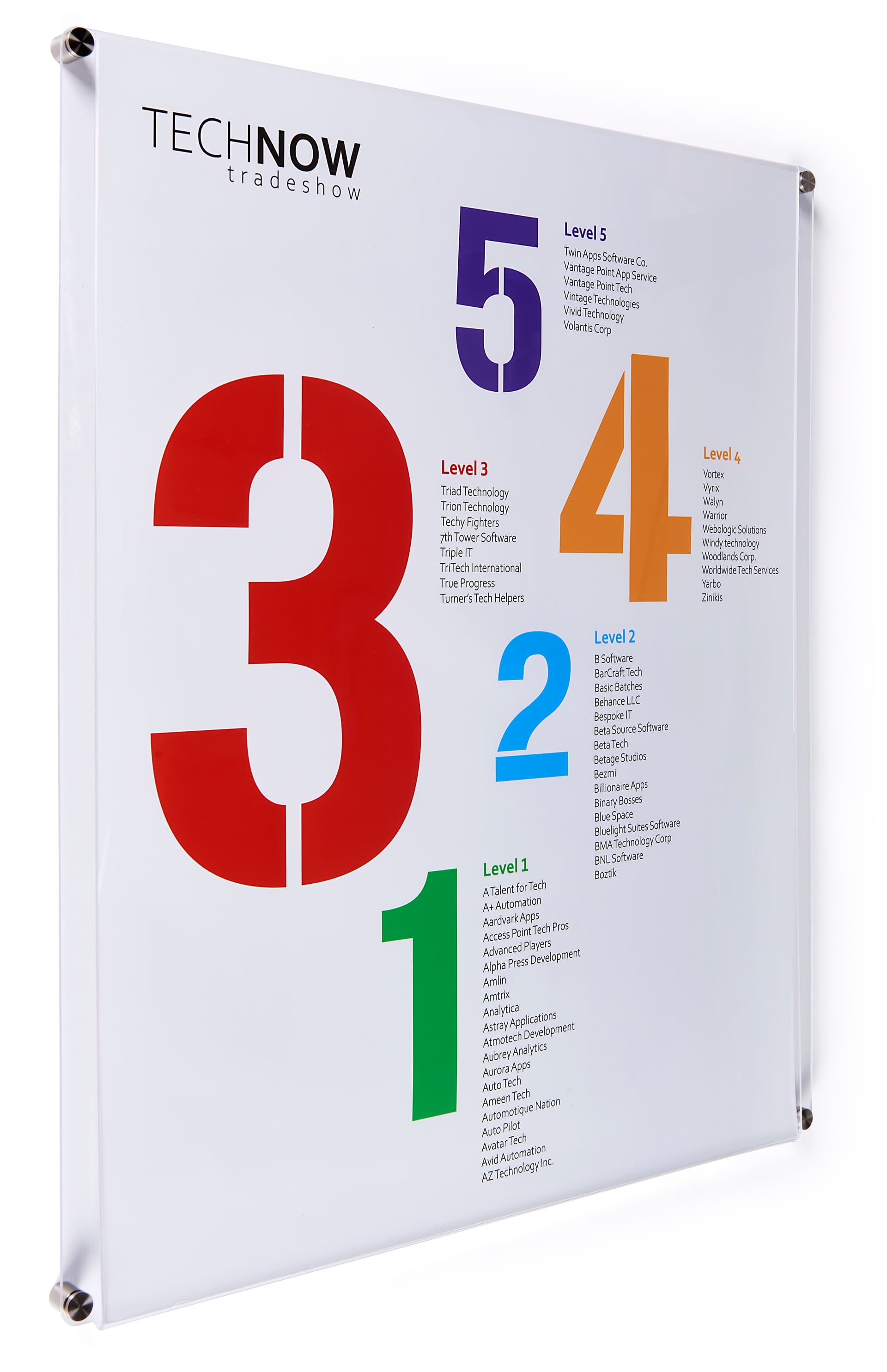 Acrylic wall mount sign holder with set of four stainless steel standoffs 