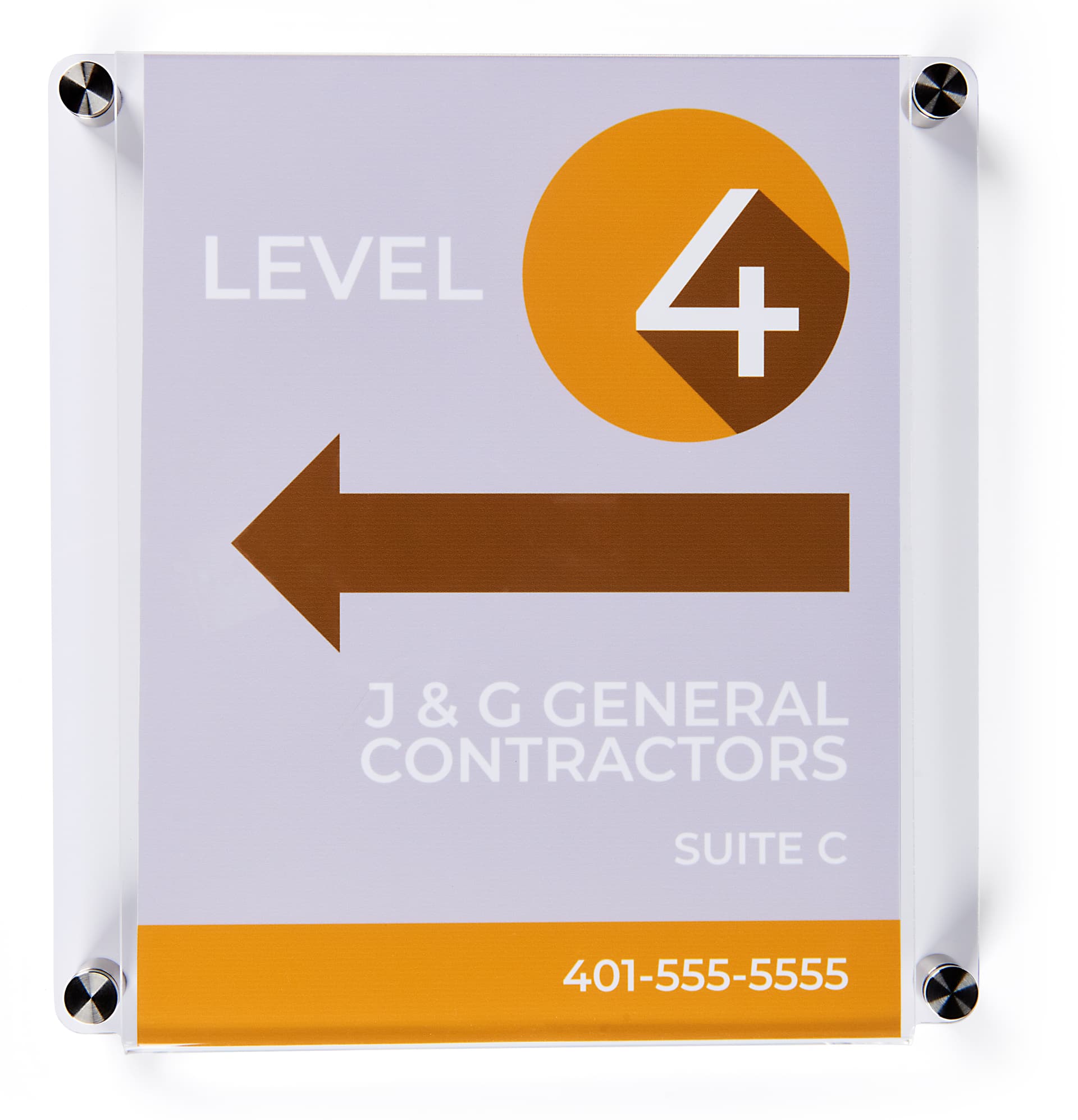 Acrylic wall mount sign holder with 4 through grip standoffs