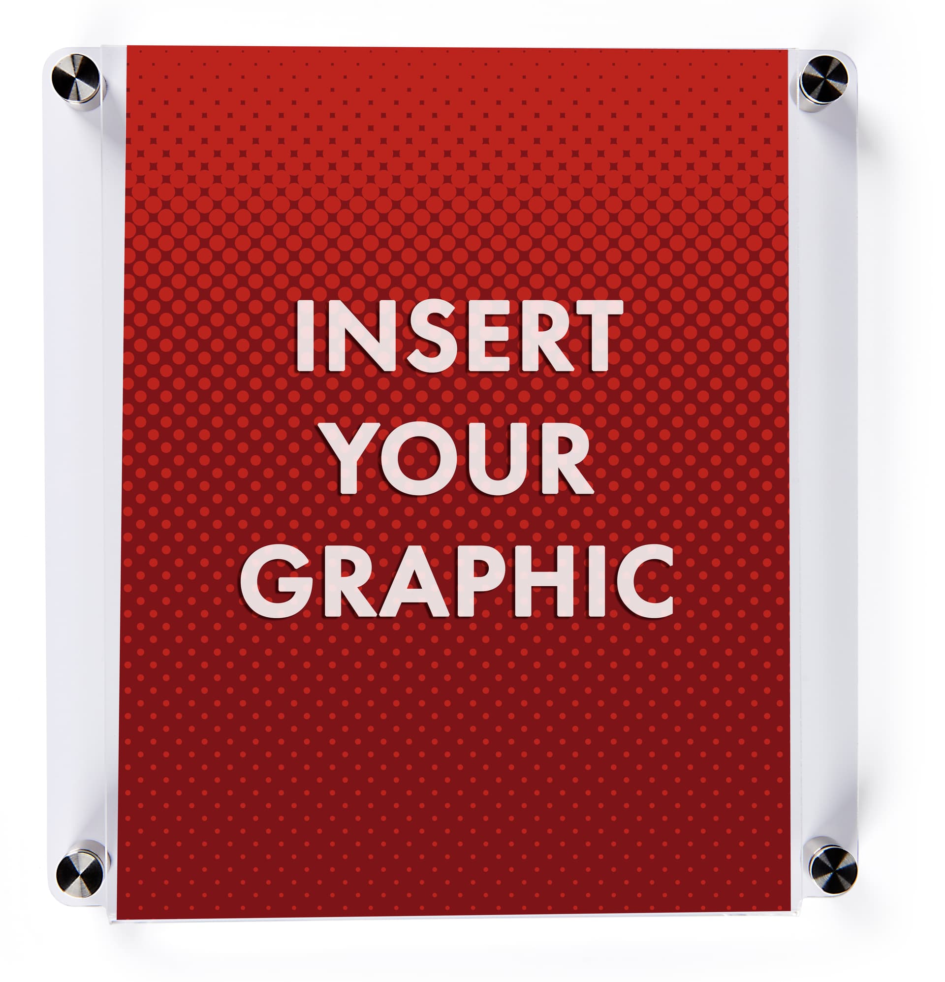 Acrylic wall mount sign holder with standoffs and dual orientation