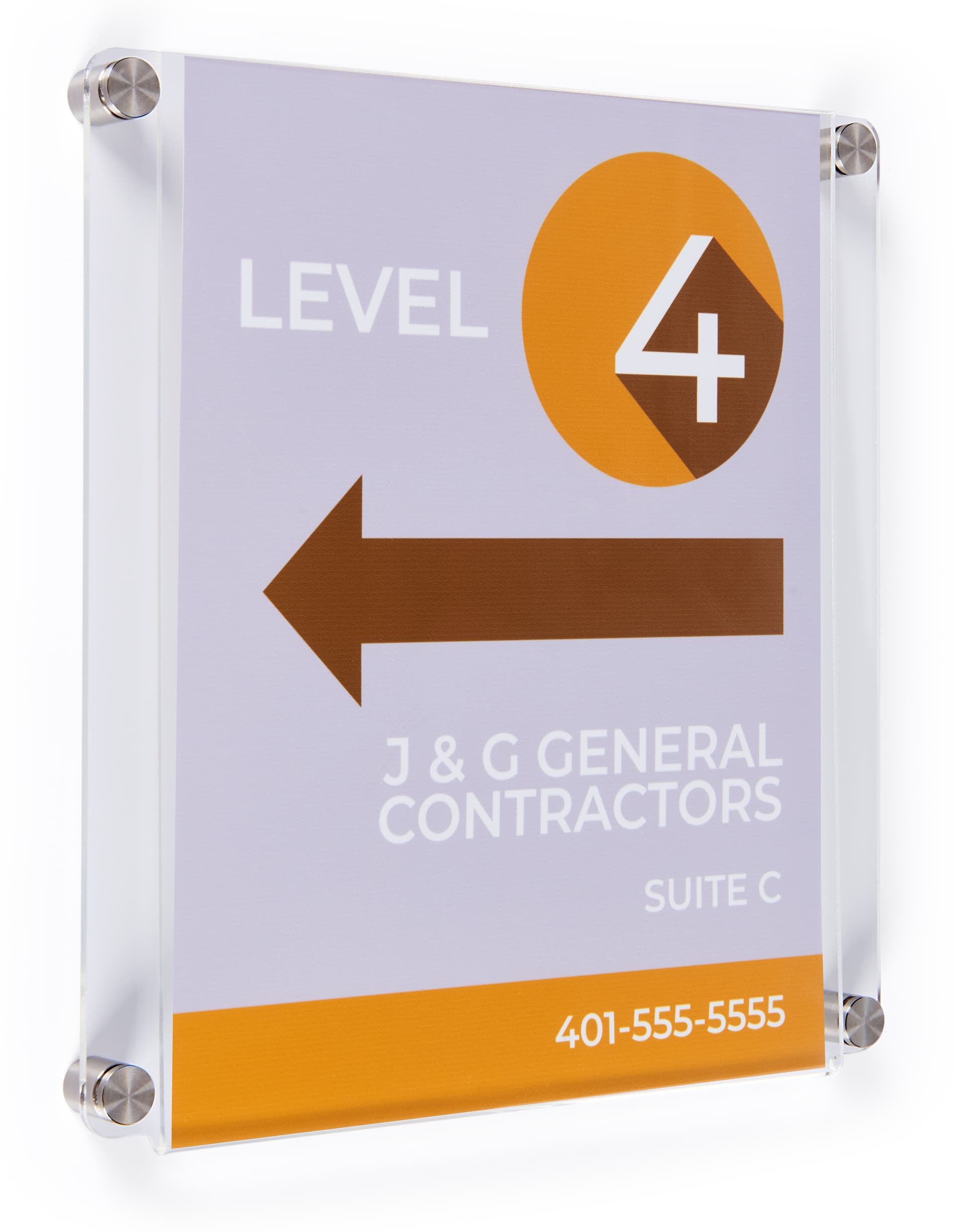 Acrylic wall mount sign holder with standoffs and fold-over design 