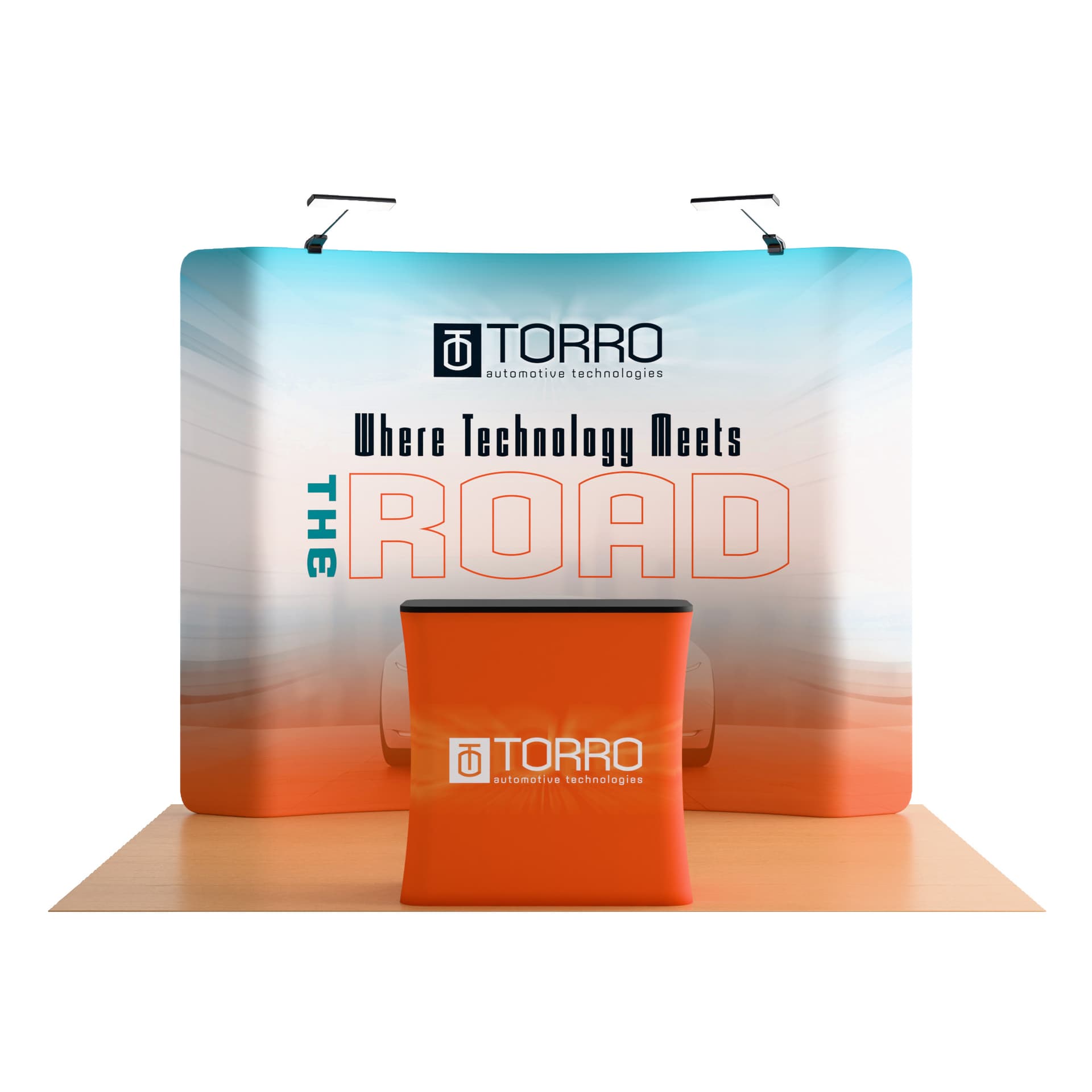 Curved trade show kit with protective hard shipping case