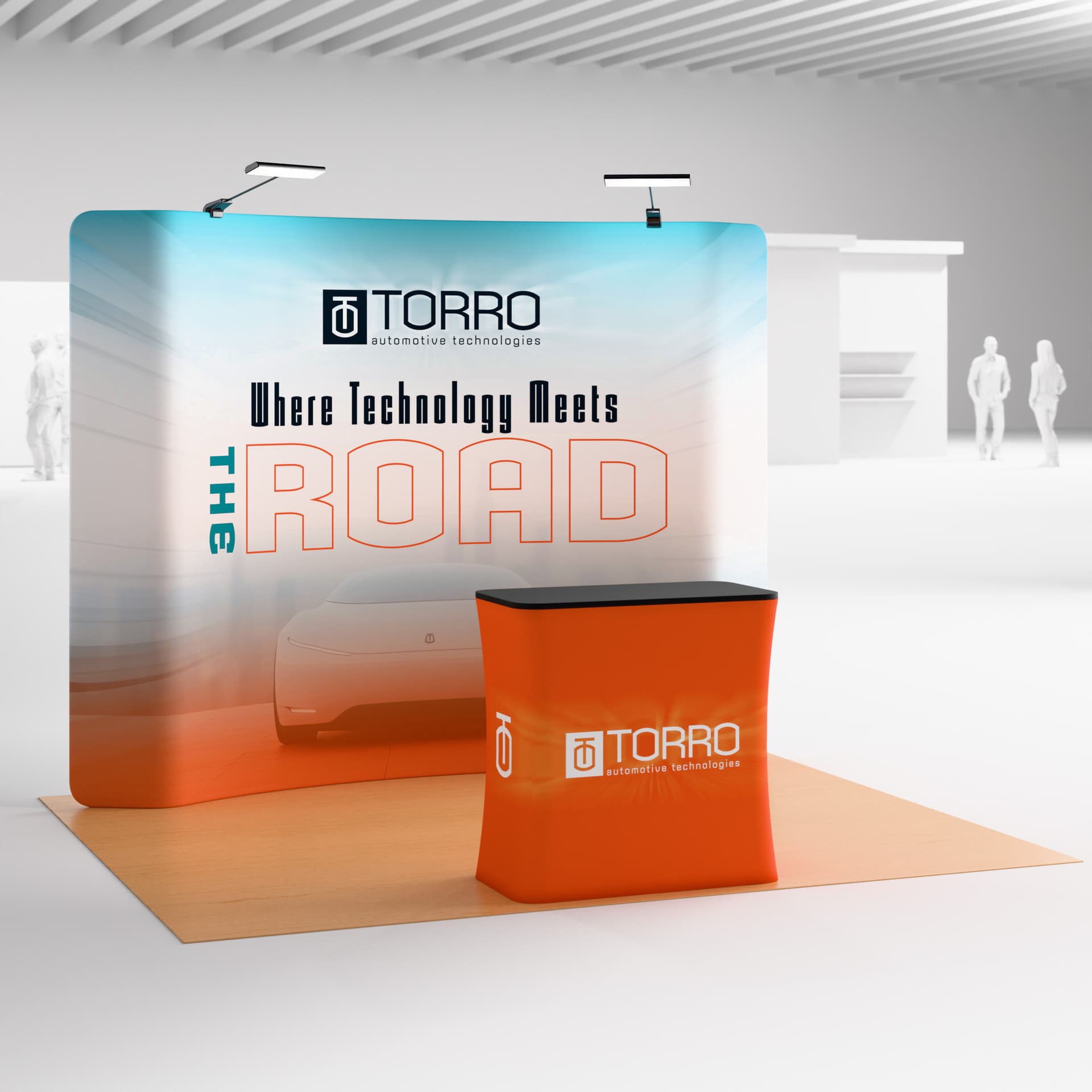 Curved trade show kit with single sided backwall 