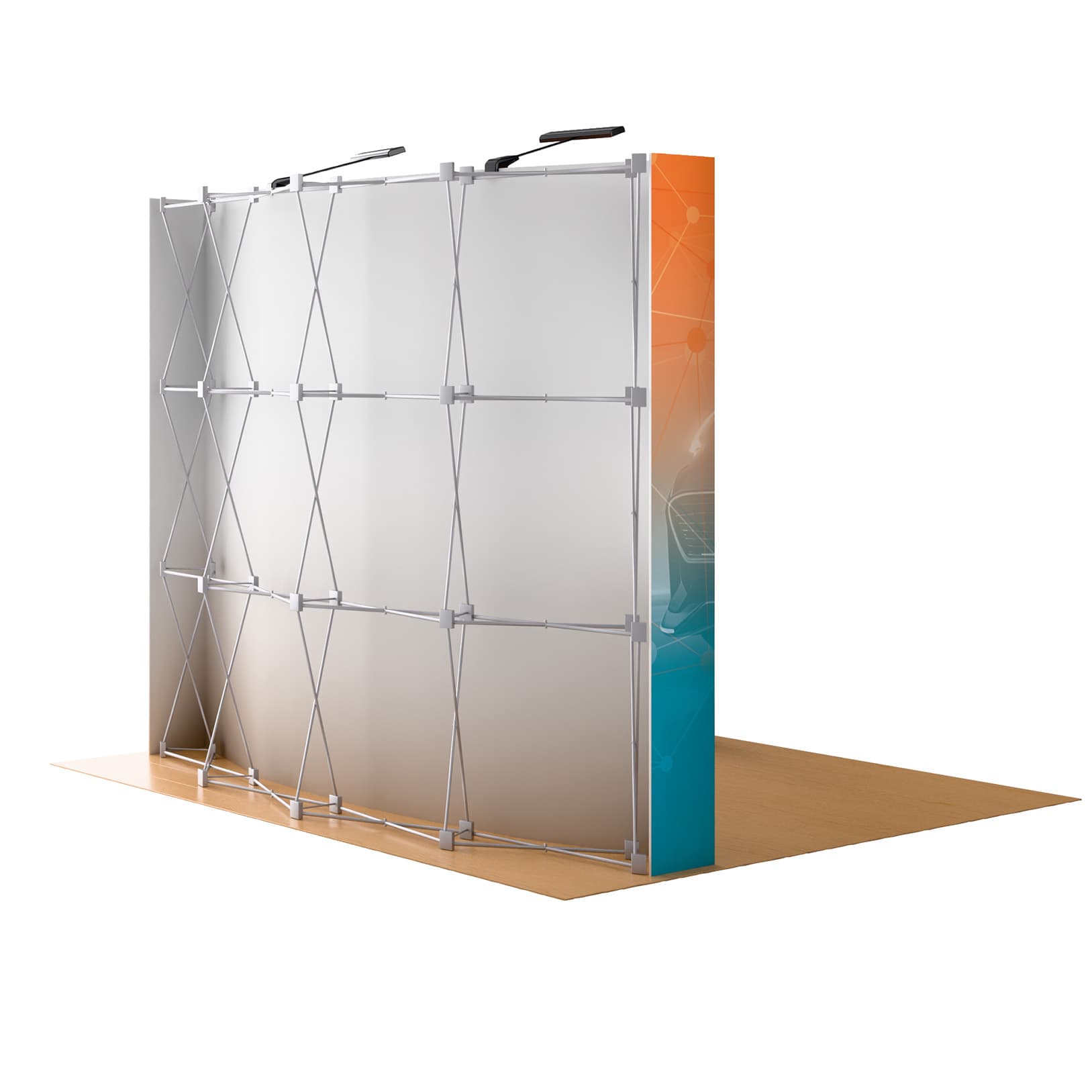 Curved pop up trade show display with collapsible frame 