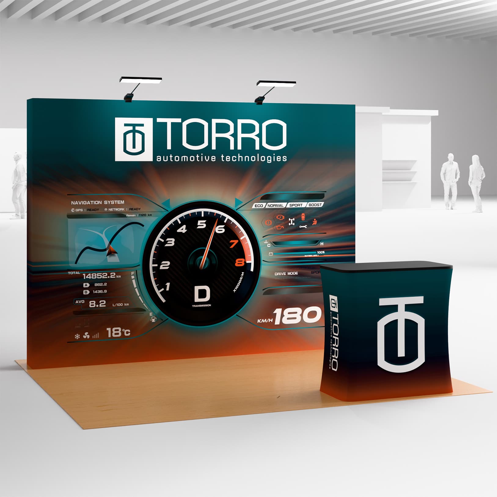 Pop up display kit for trade show with bright LED spotlights 