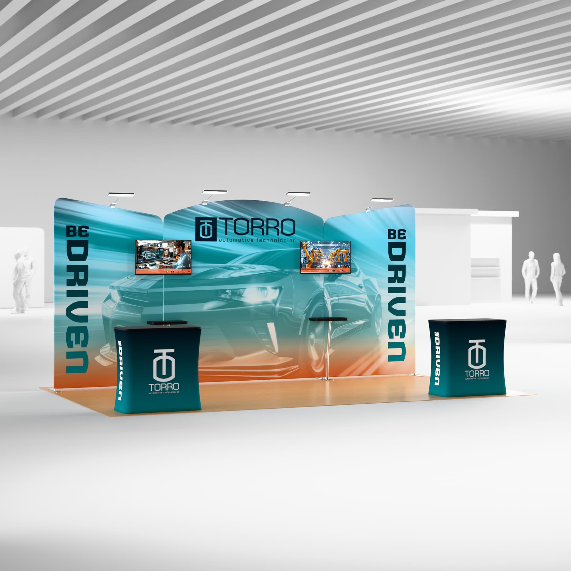 Custom trade show display booth with 4 LED spotlights 