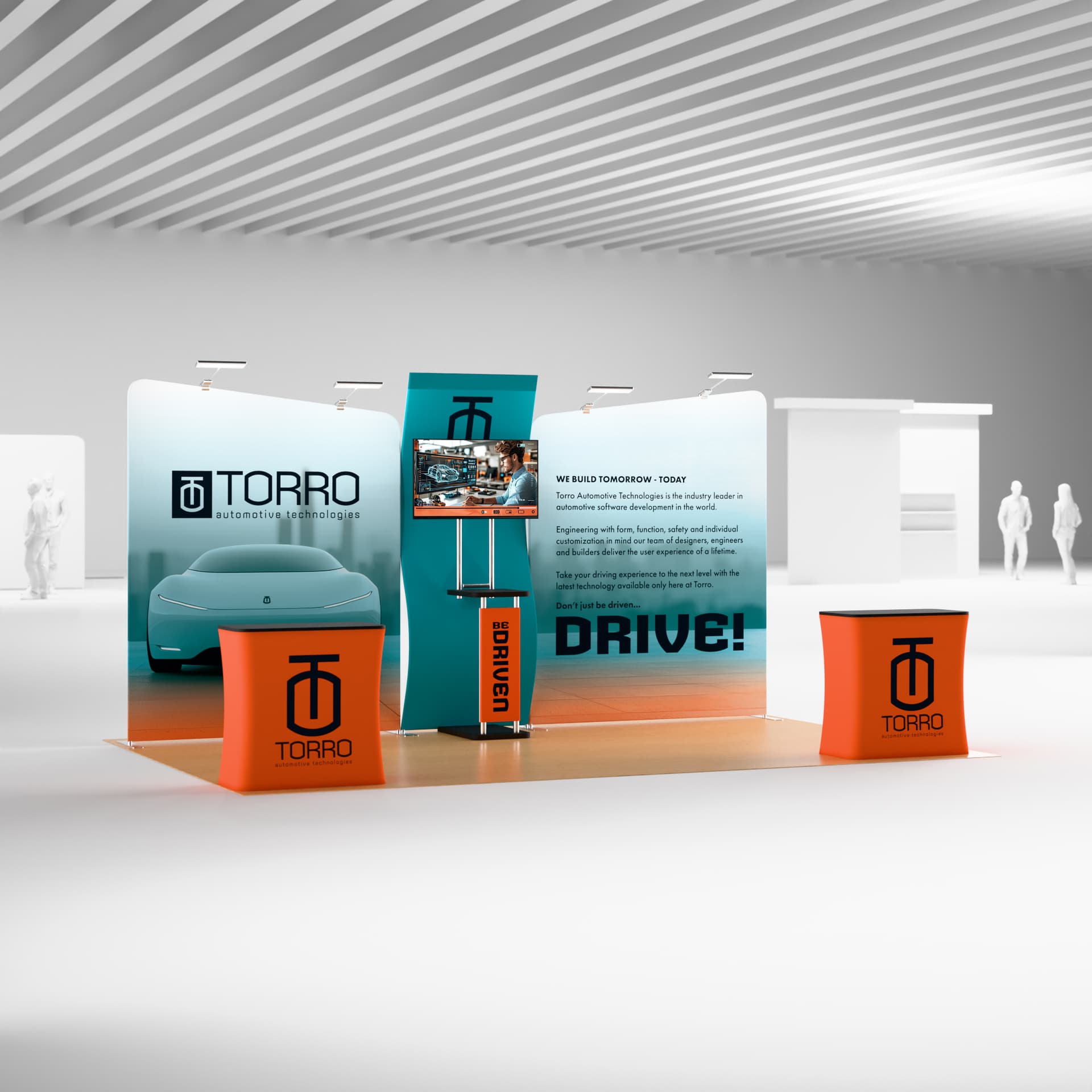 Trade show media display kit with 4 overhead spotlights 
