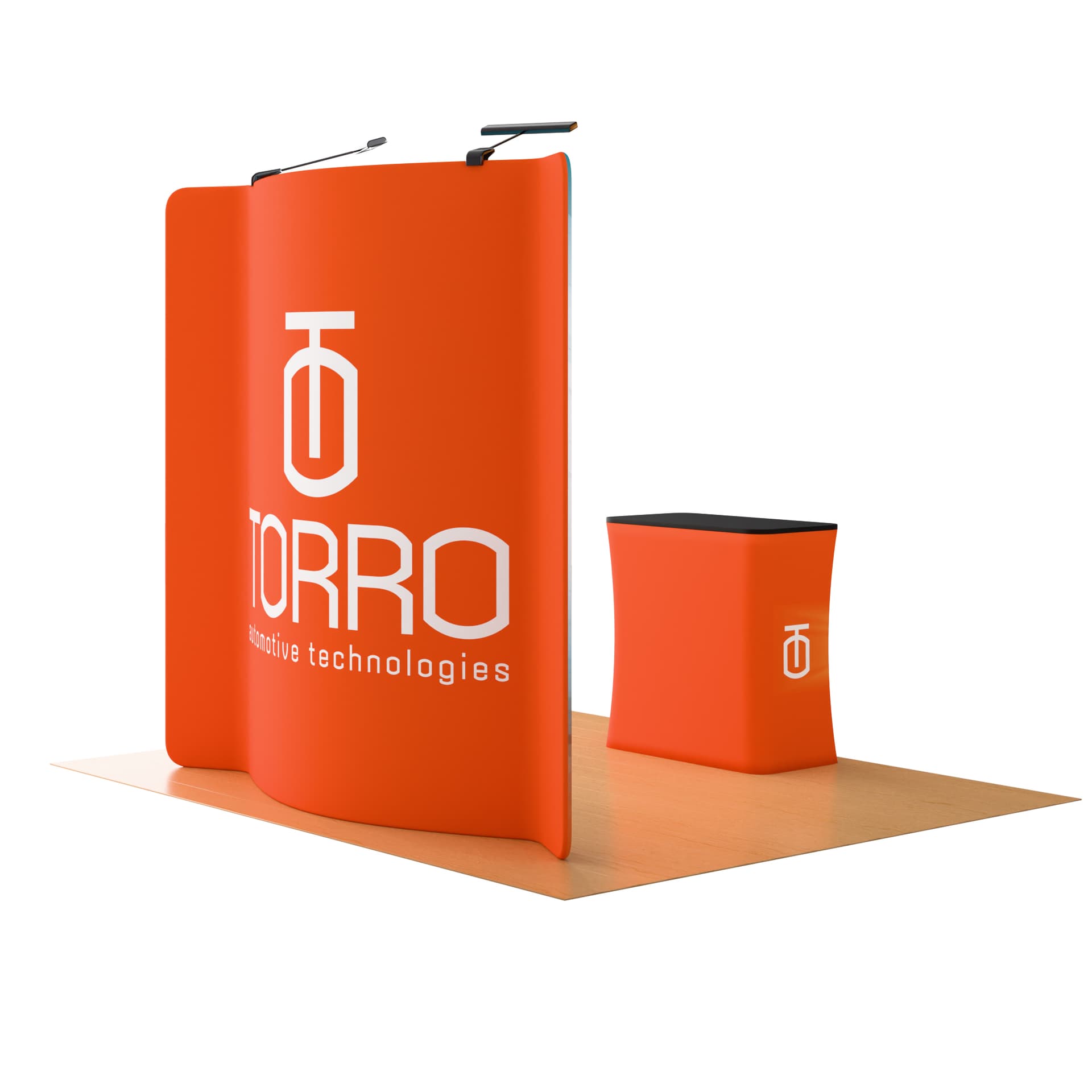 Curved trade show set with double sided dye sublimation graphics