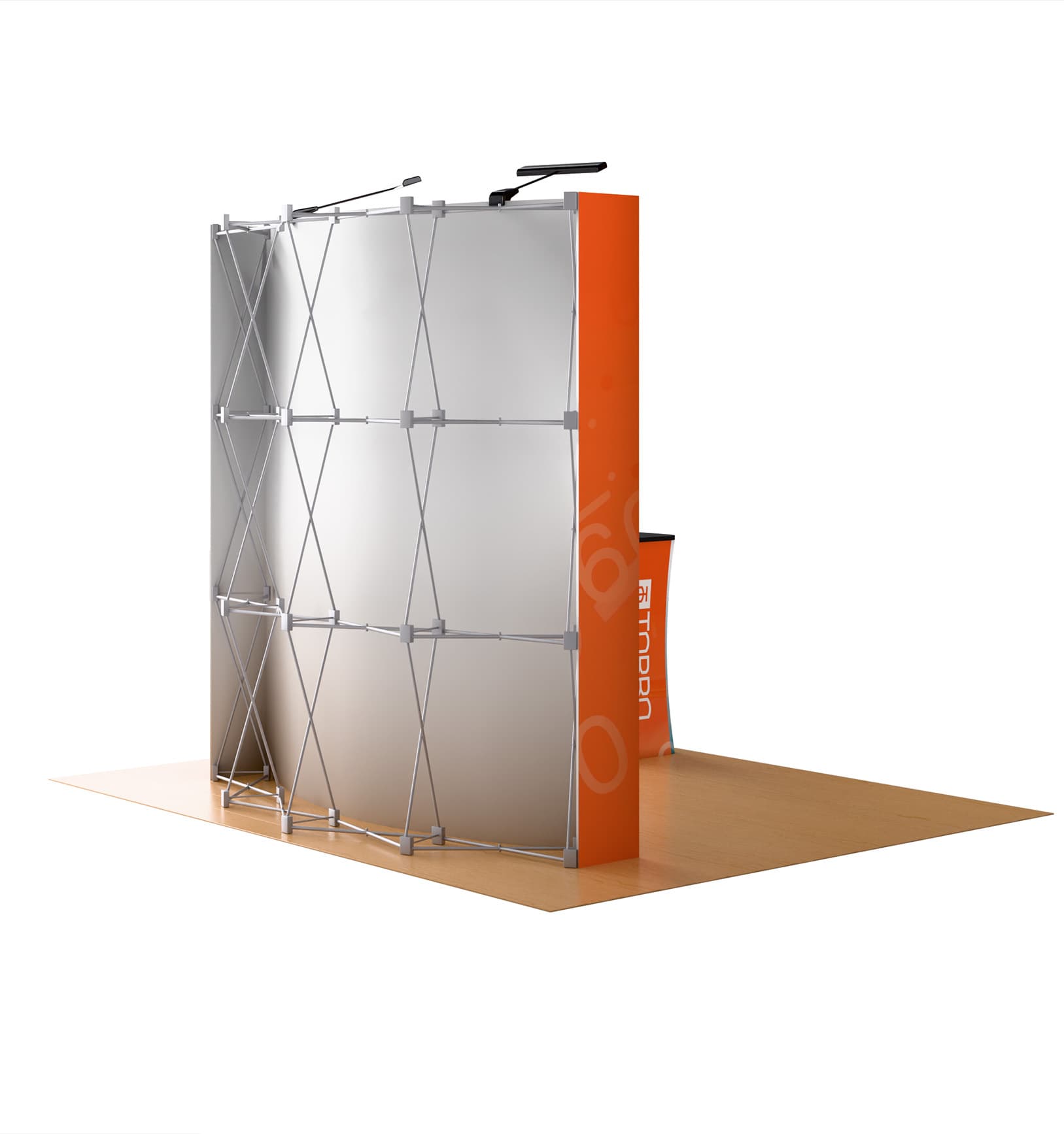 Curved pop up trade show booth with lightweight aluminum frame 