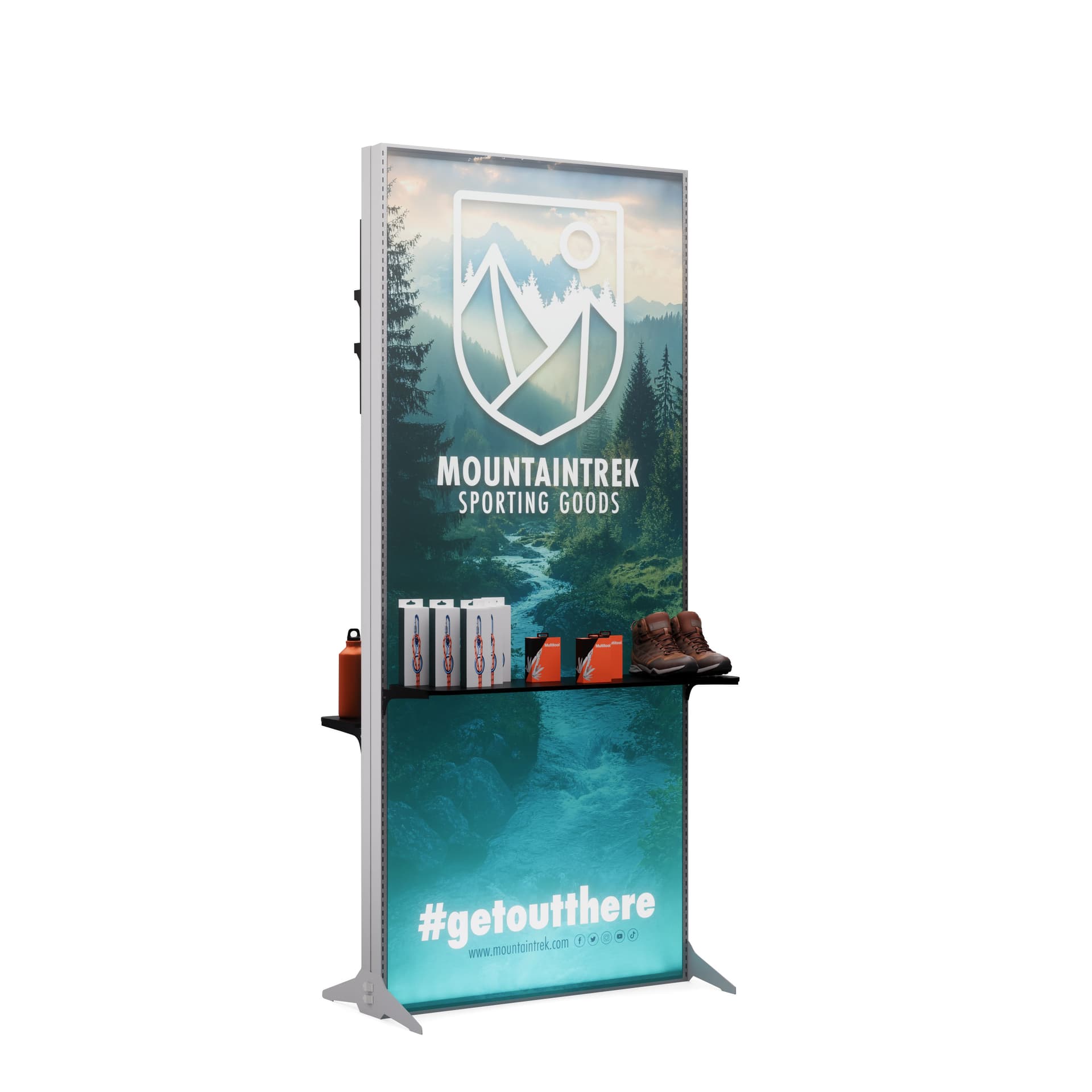 Double-Sided Lightbox Monitor Stand with Shelving is double-sided
