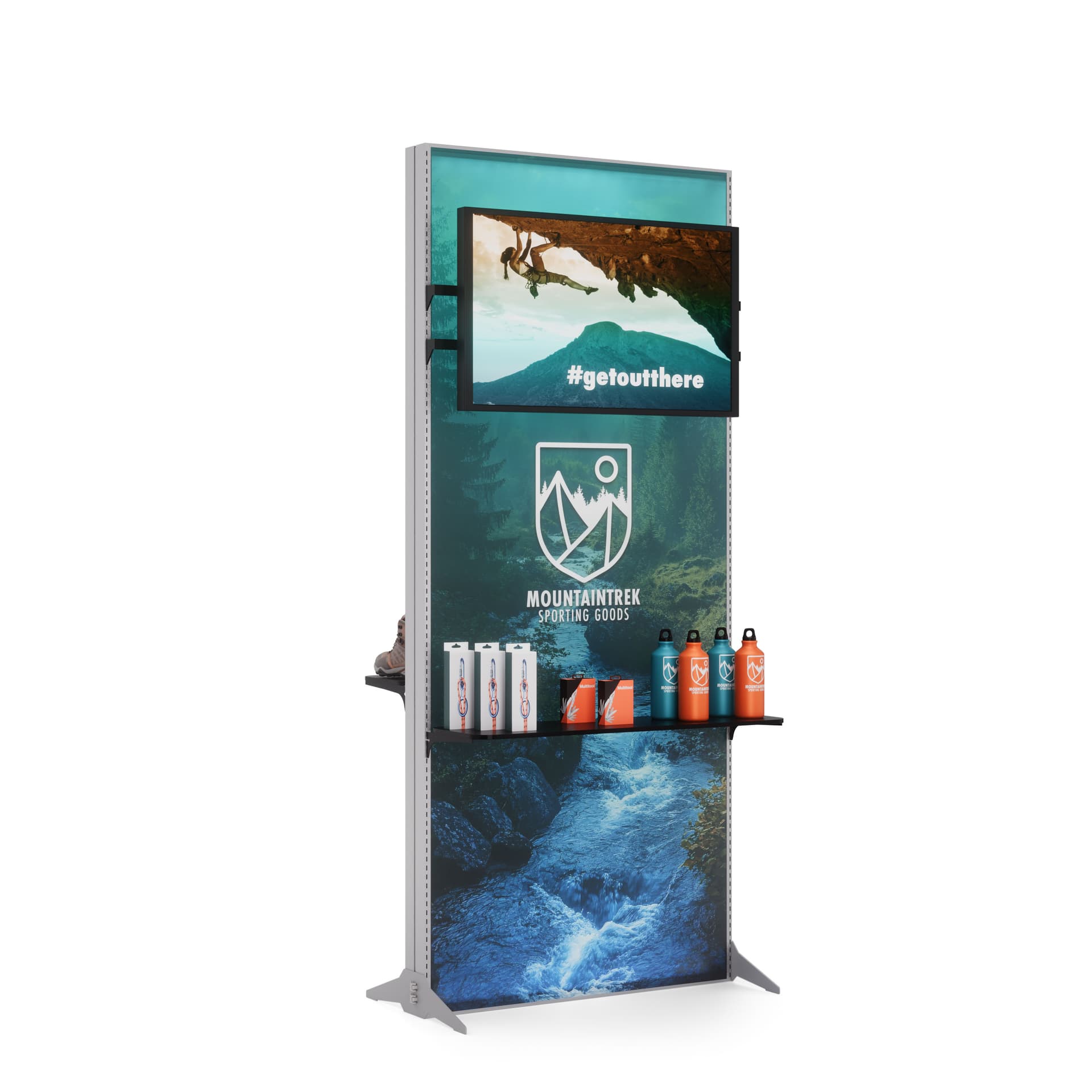 Double-Sided Lightbox Monitor Stand with Shelving features an adjustable shelf and monitor mount