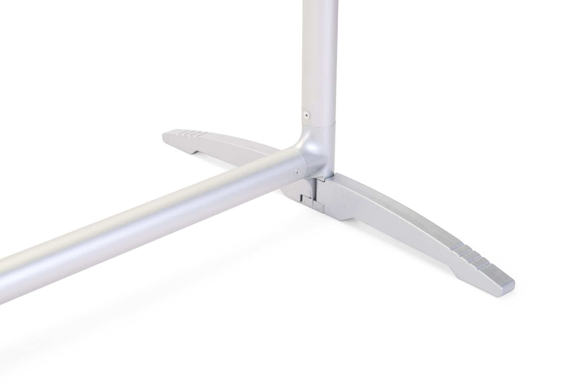 Foldable Tension Fabric Display includes two stabilizing feet that fold in for compact storage