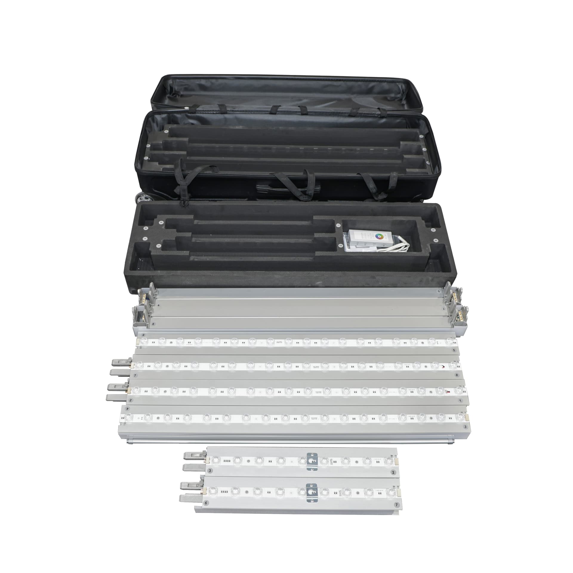 Trade Show Light Box with RGB Frame kit includes frame, graphic, and carrying case