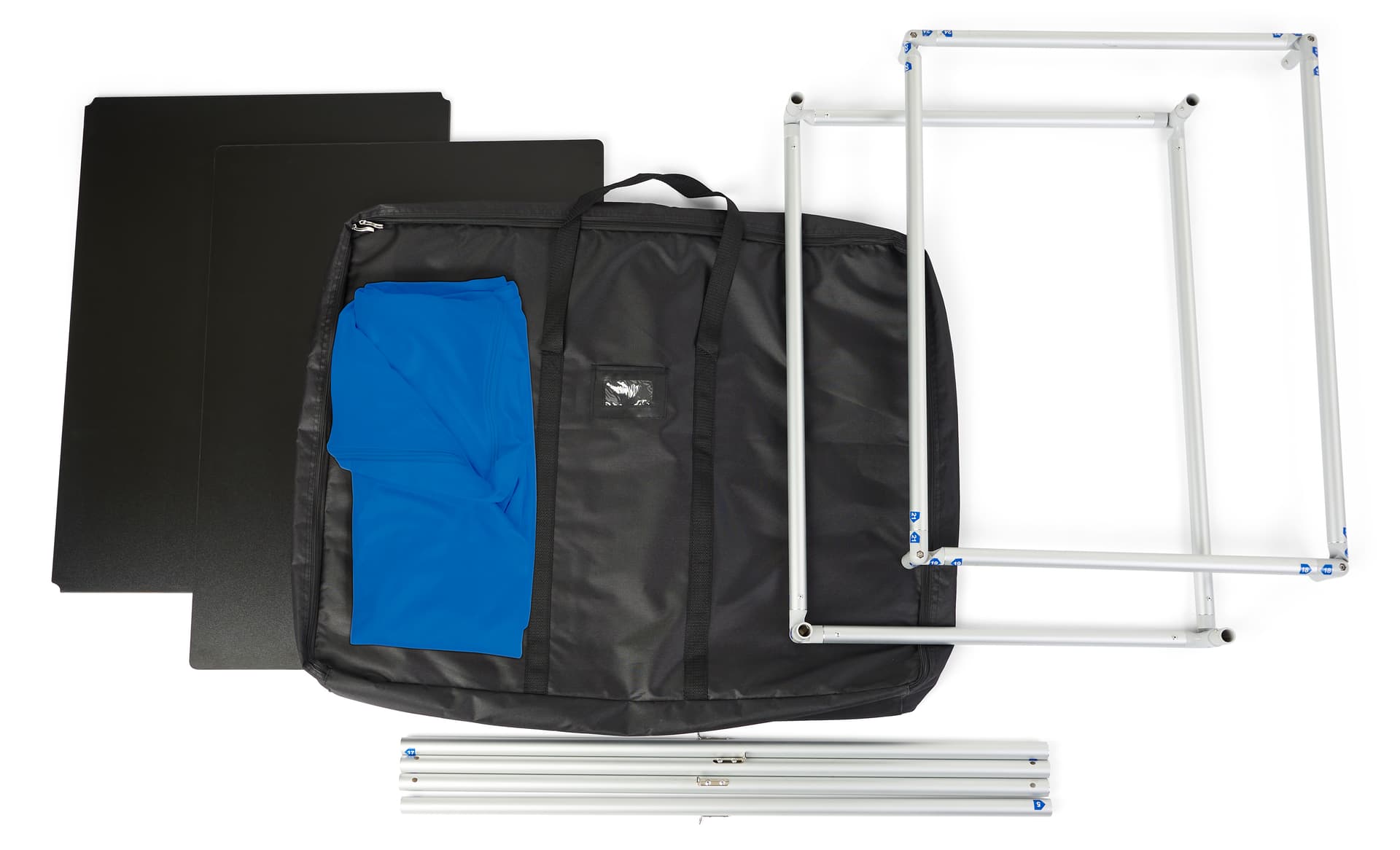 Fabric pop up counter includes all necessary hardware 