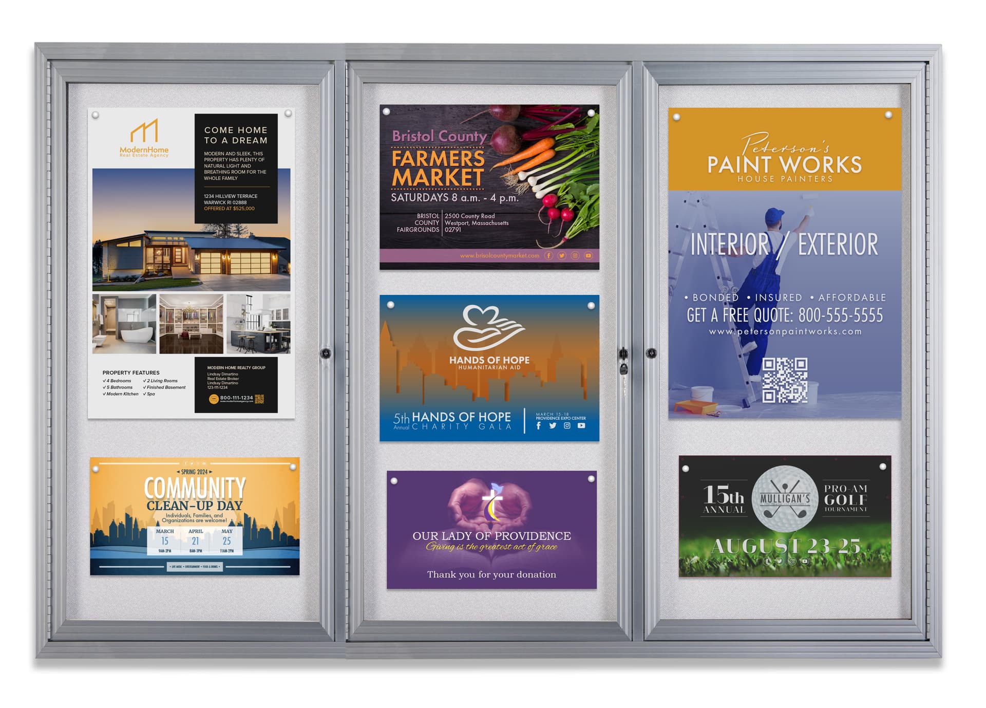 Fabric Notice Board with three panels to display graphics