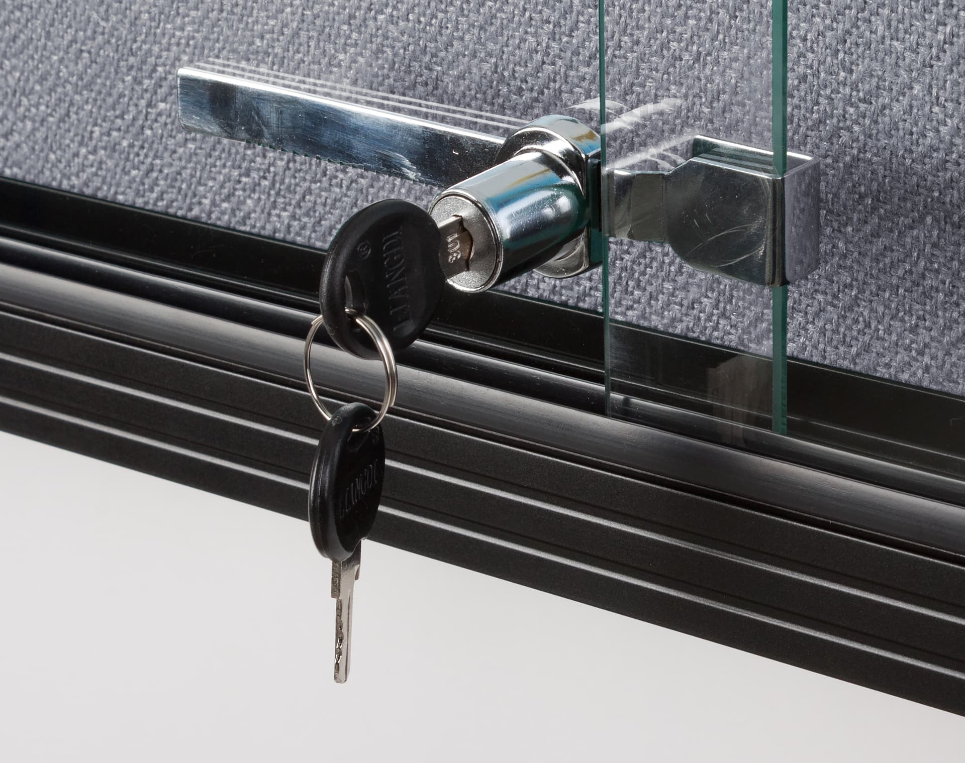 Aluminum frame bulletin board with lockable doors