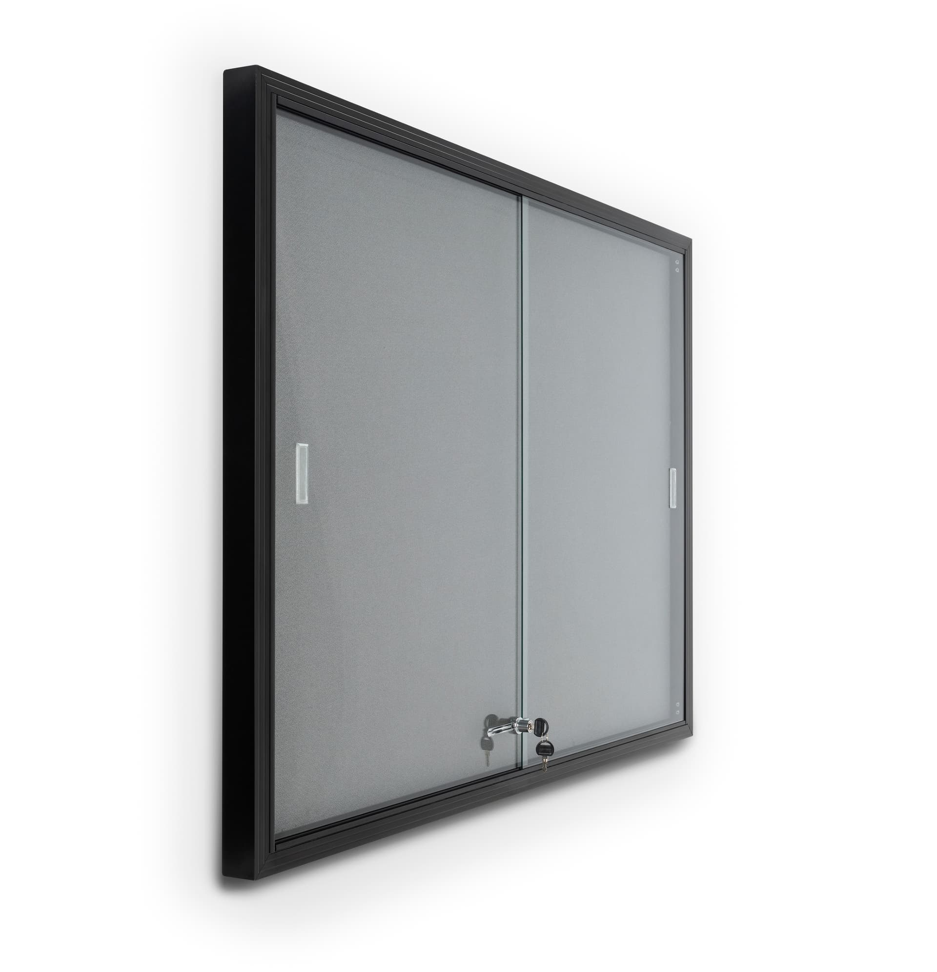 Aluminum frame bulletin board with sliding tempered glass doors