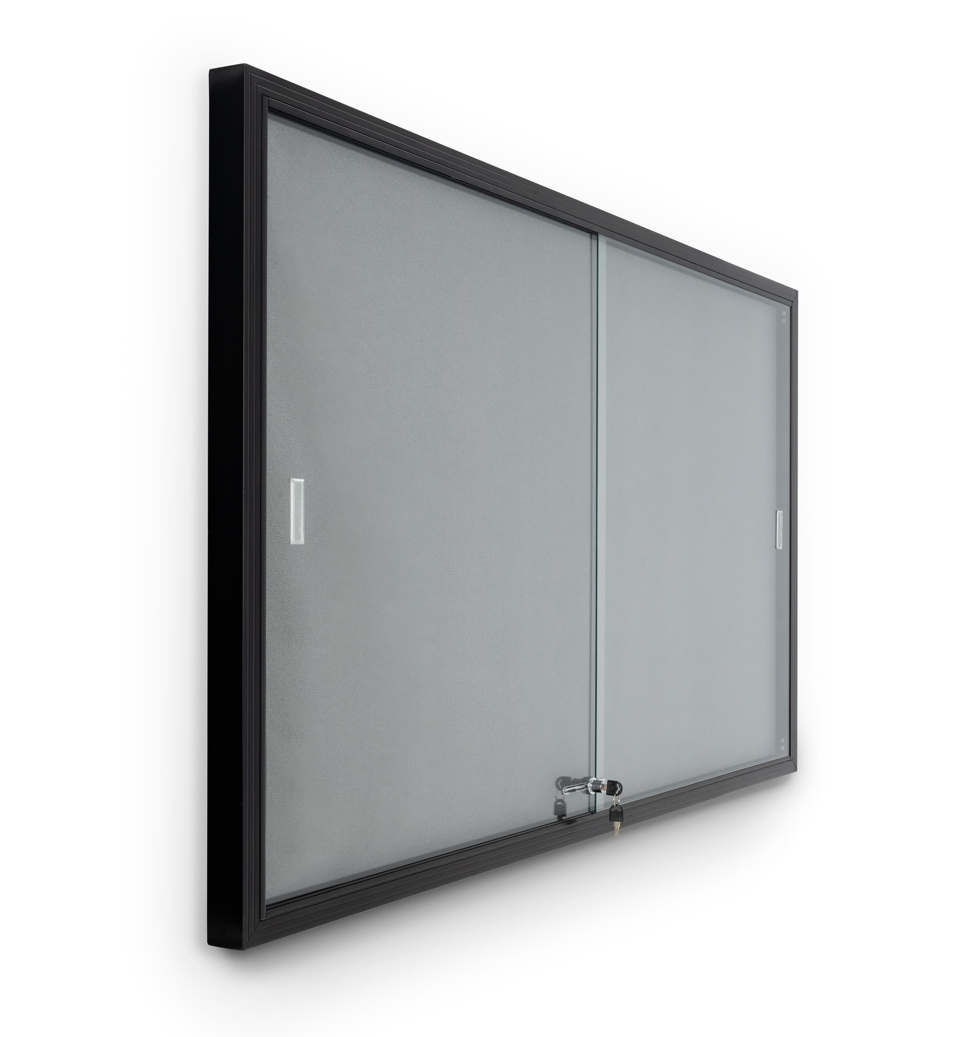 Glass enclosed notice board with aluminum frame and locking mechanism