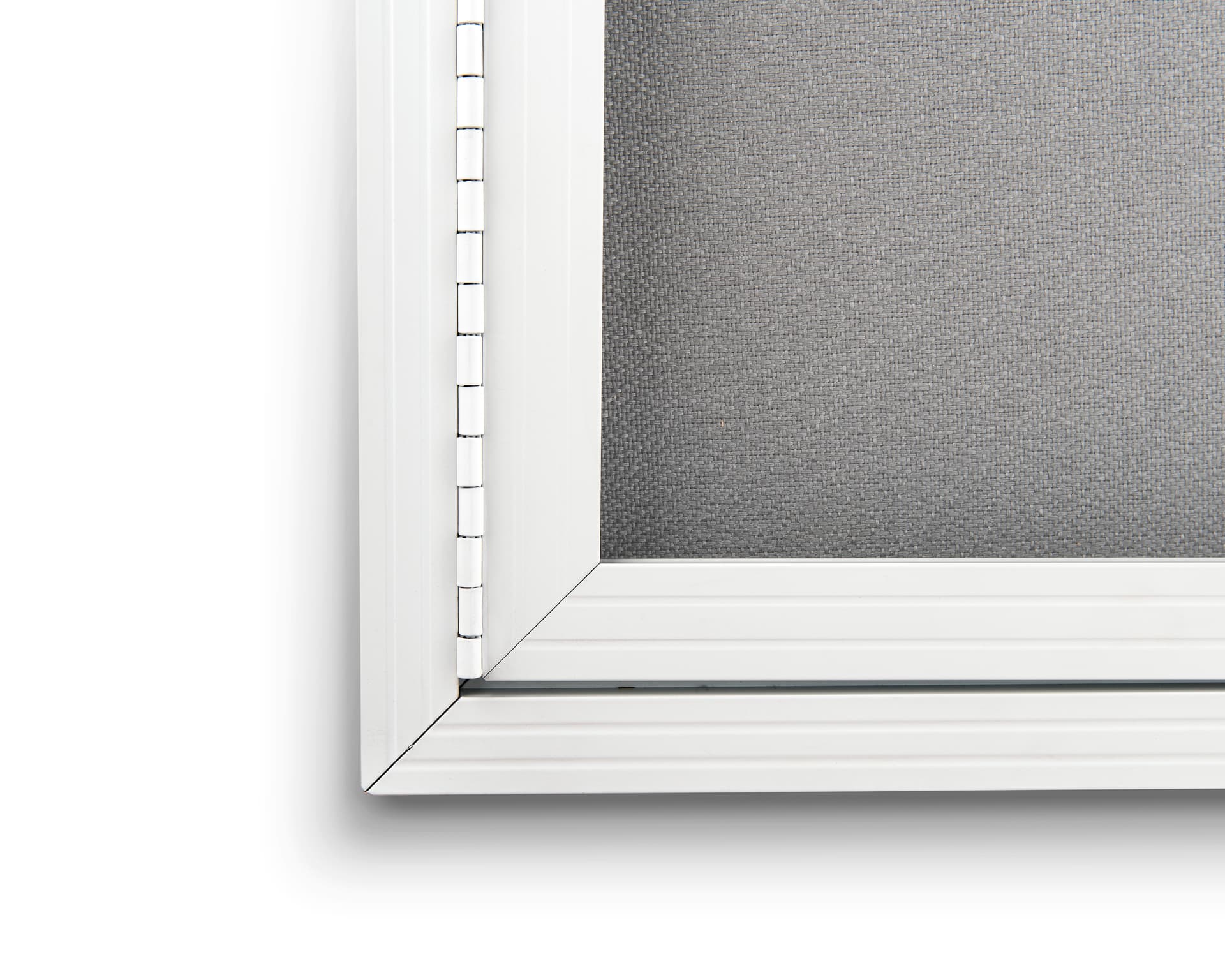 Indoor enclosed bulletin board cabinet with white anodized aluminum frame