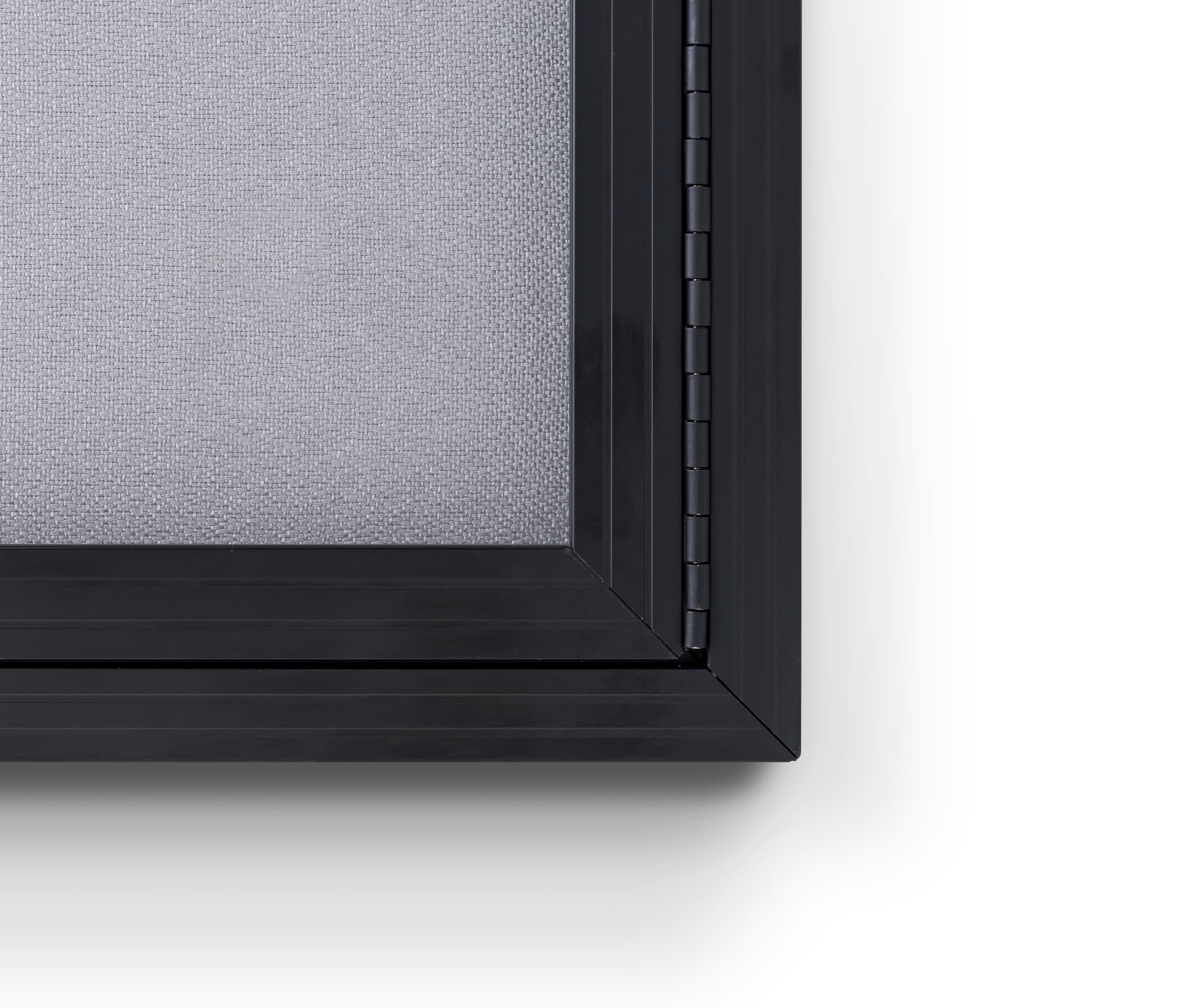 Polycarbonate notice board with black frame and swinging doors
