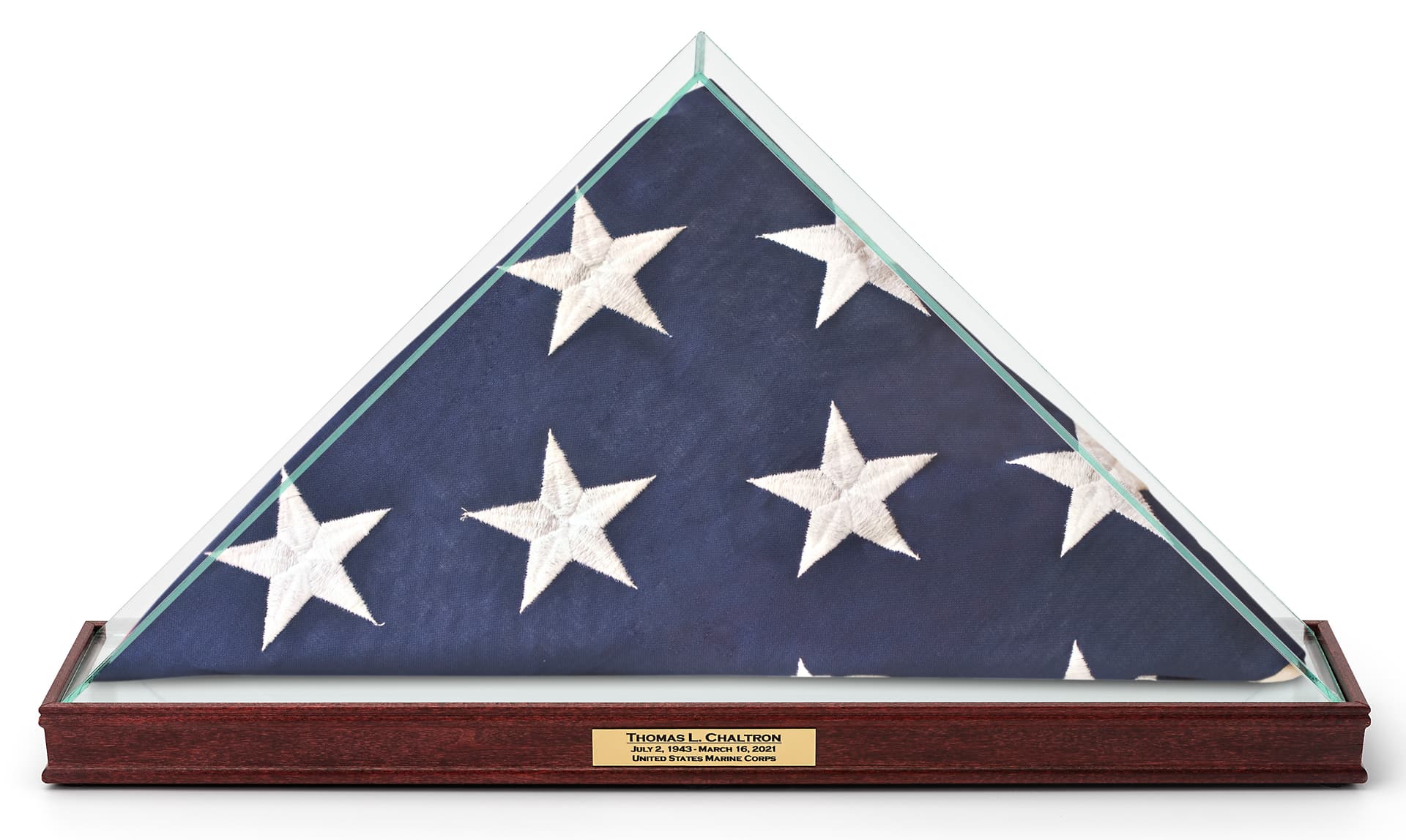 Commemorative American flag display with felt tabs on the bottom 