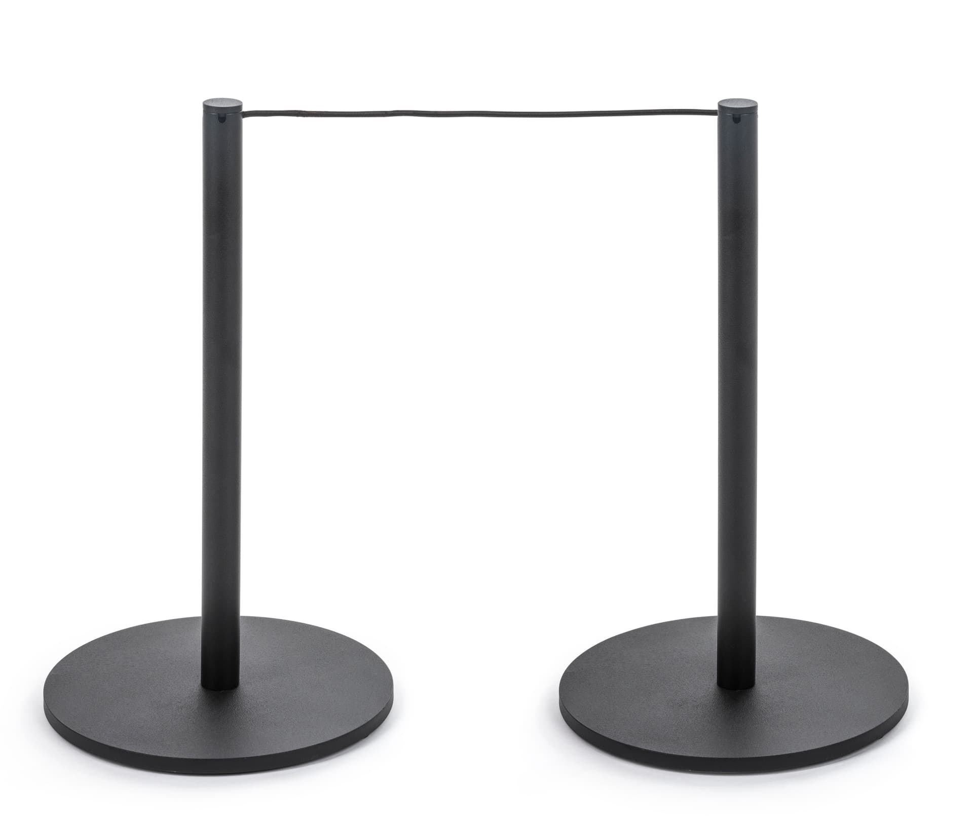 Rope and 2 Posts Connected of the 6-Stanchion Black Low Profile Barrier System