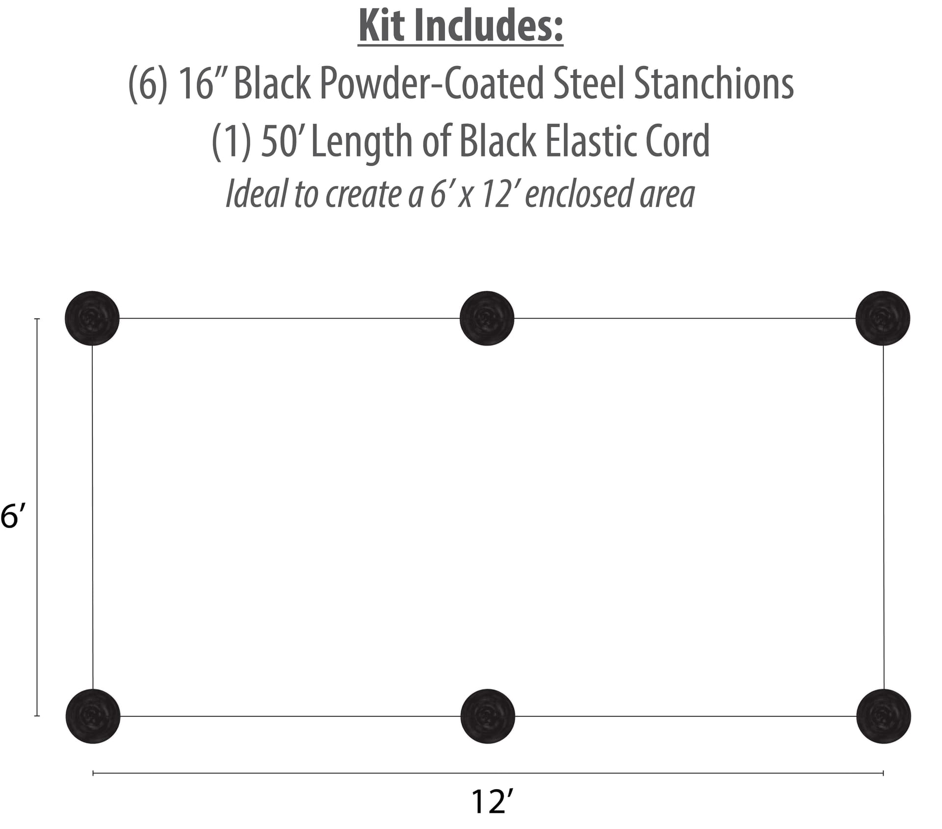 6-Stanchion Black Low Profile Barrier System for 6' x 12' Barricade