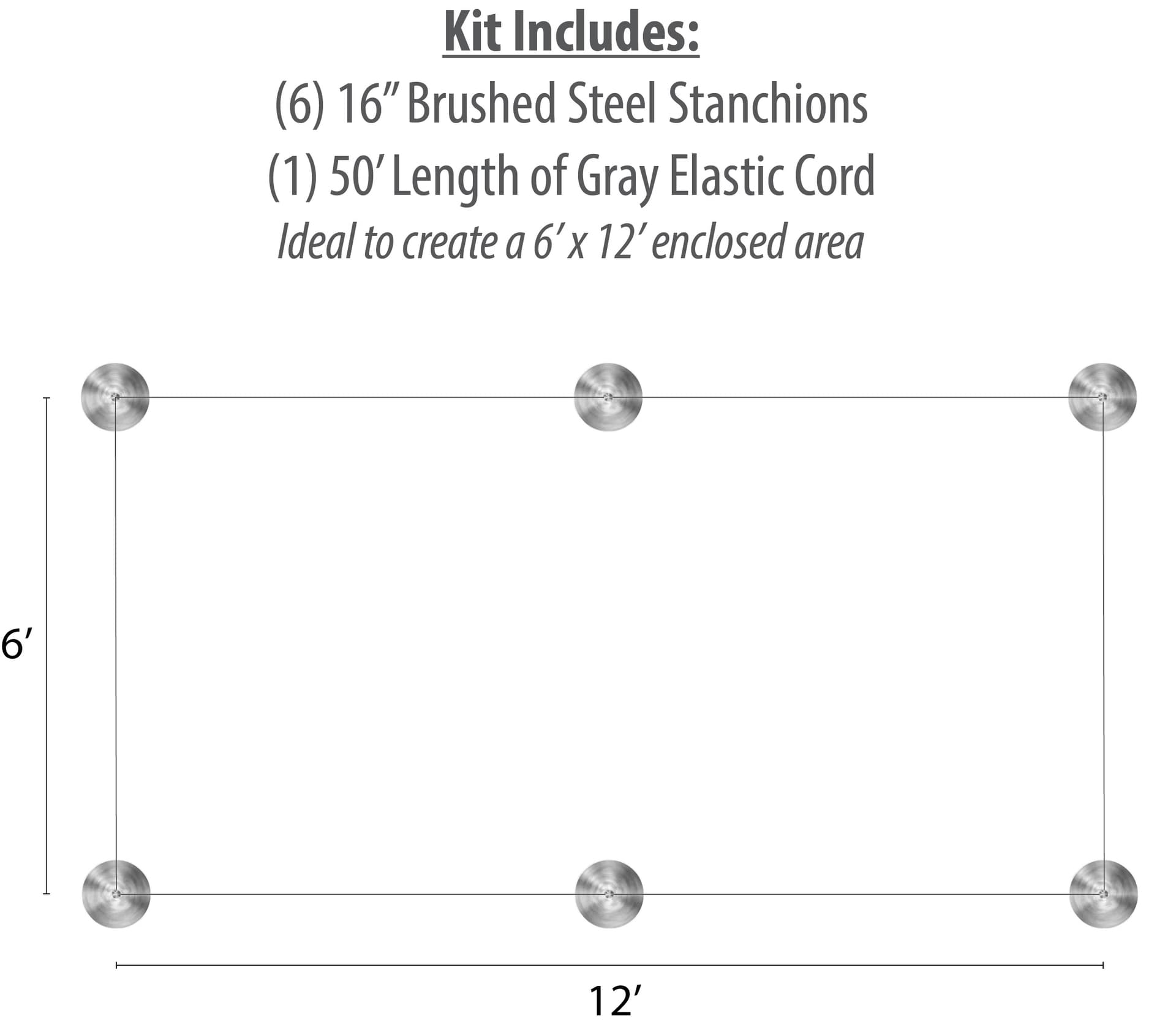 16" High 6-Stanchion Silver Low Profile Barrier Set