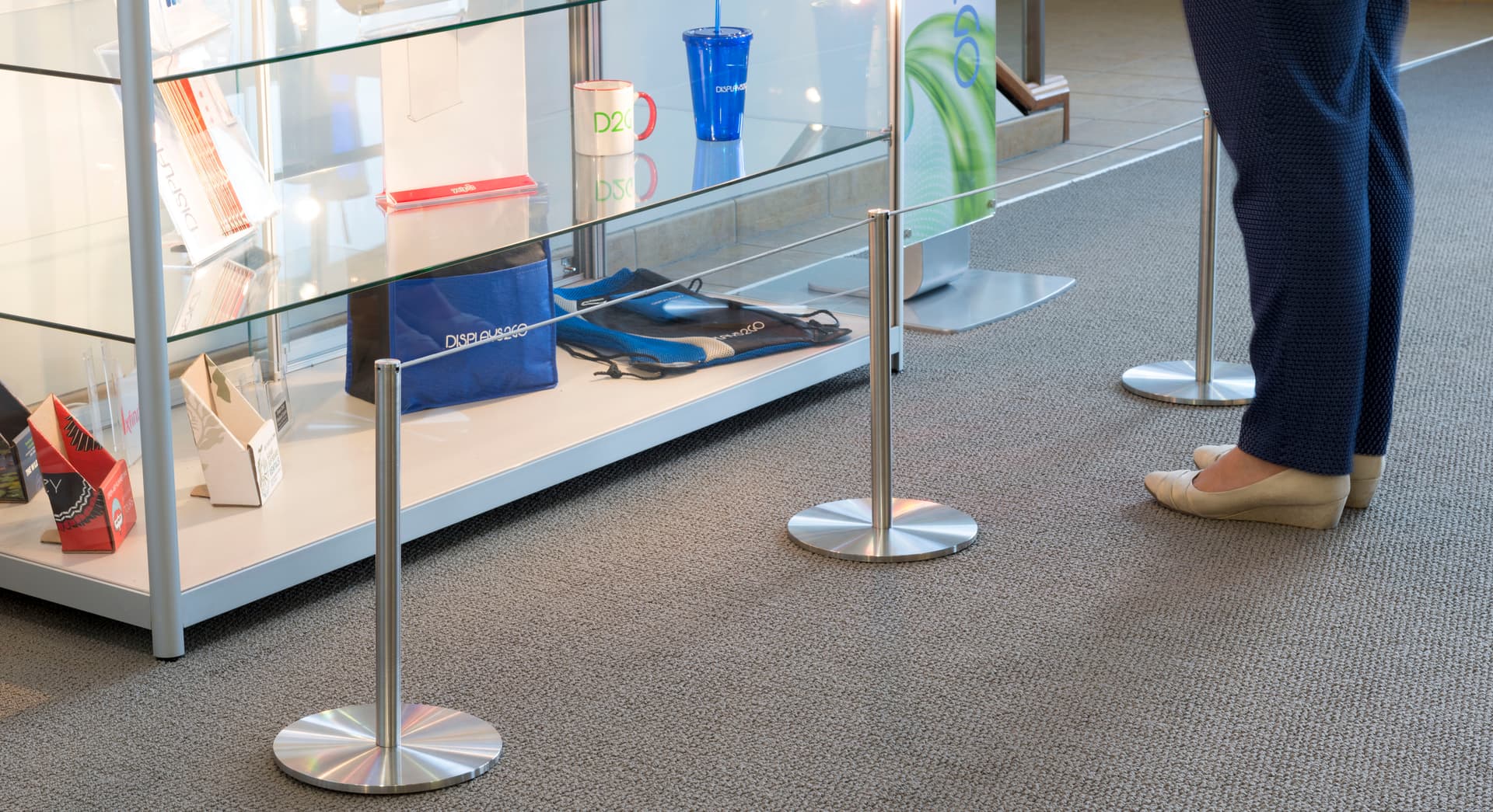 6-Stanchion Silver Low Profile Barrier Set Barricading Art