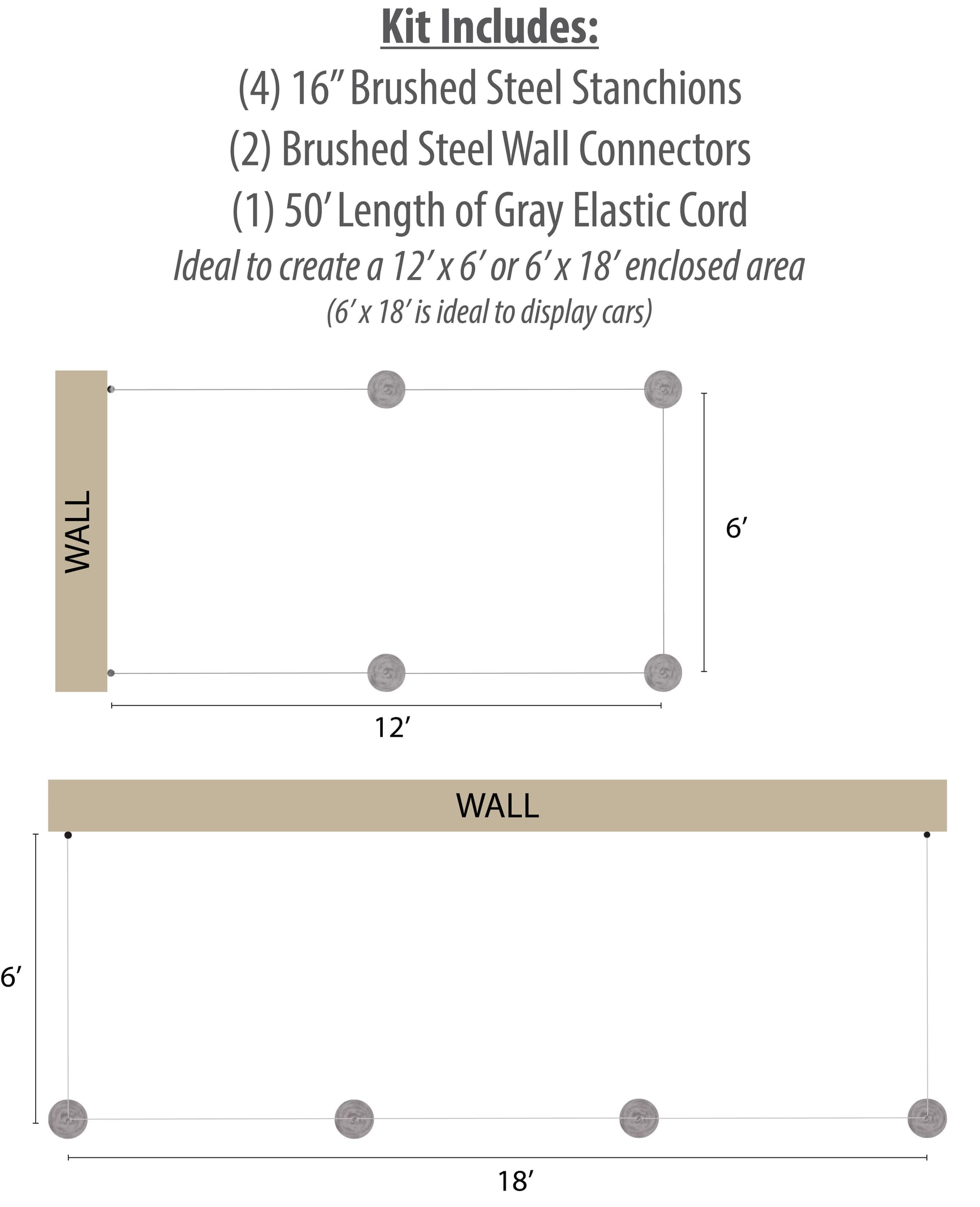 Outline of 4-Post Silver Low Profile Stanchion Barrier