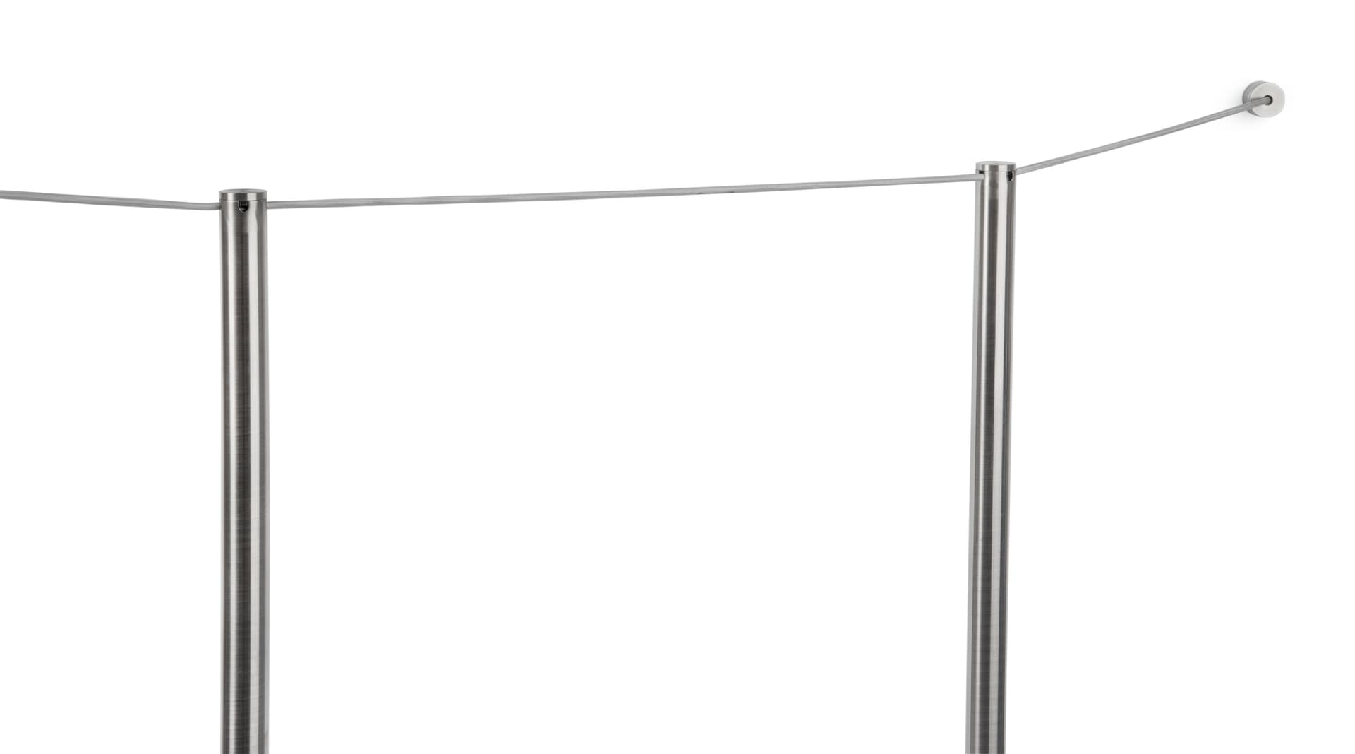 2 Posts and 1 Wall Mount of the 4-Post Silver Low Profile Stanchion Barrier