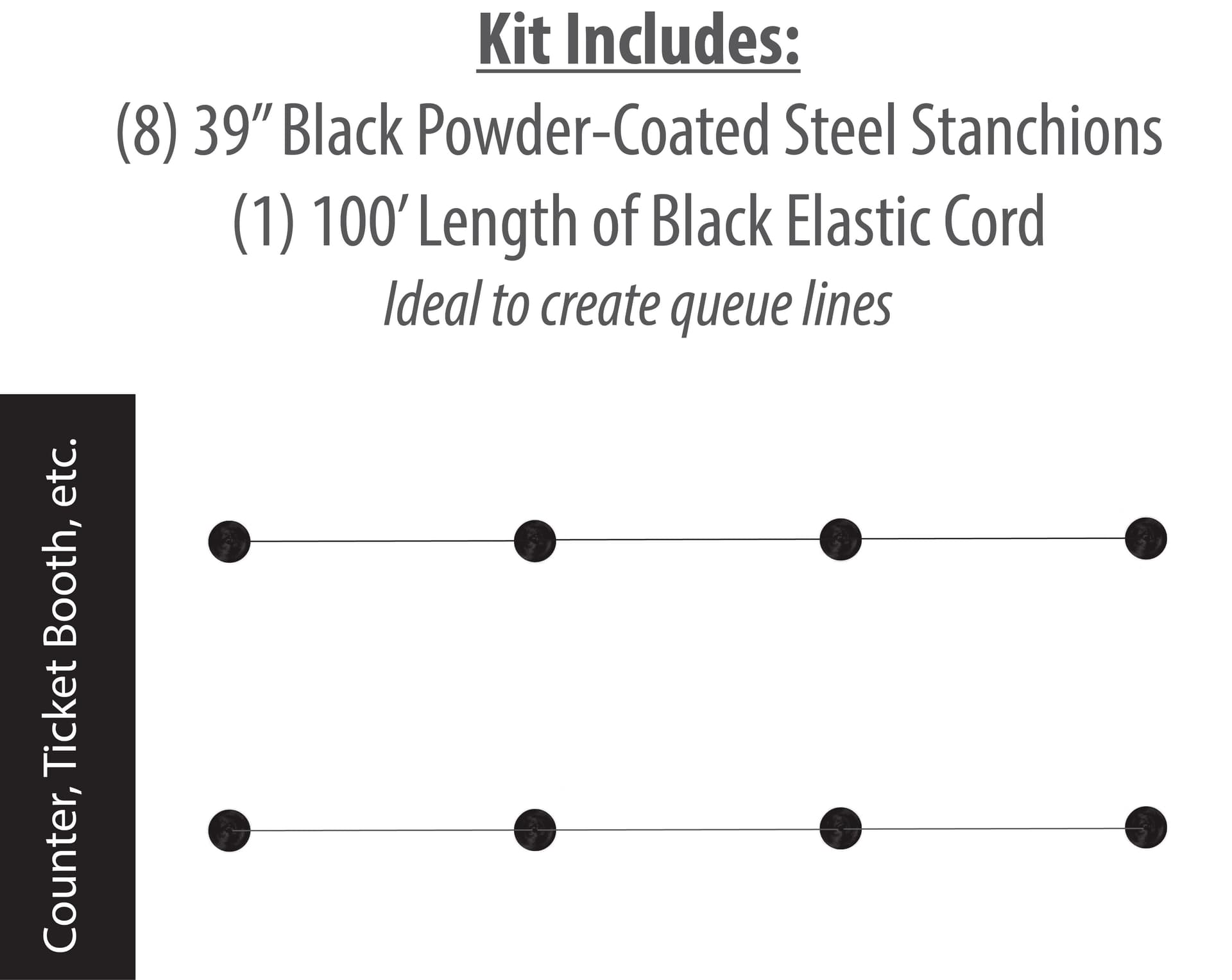Sketch of 8-Barrier Black Gallery Stanchion System