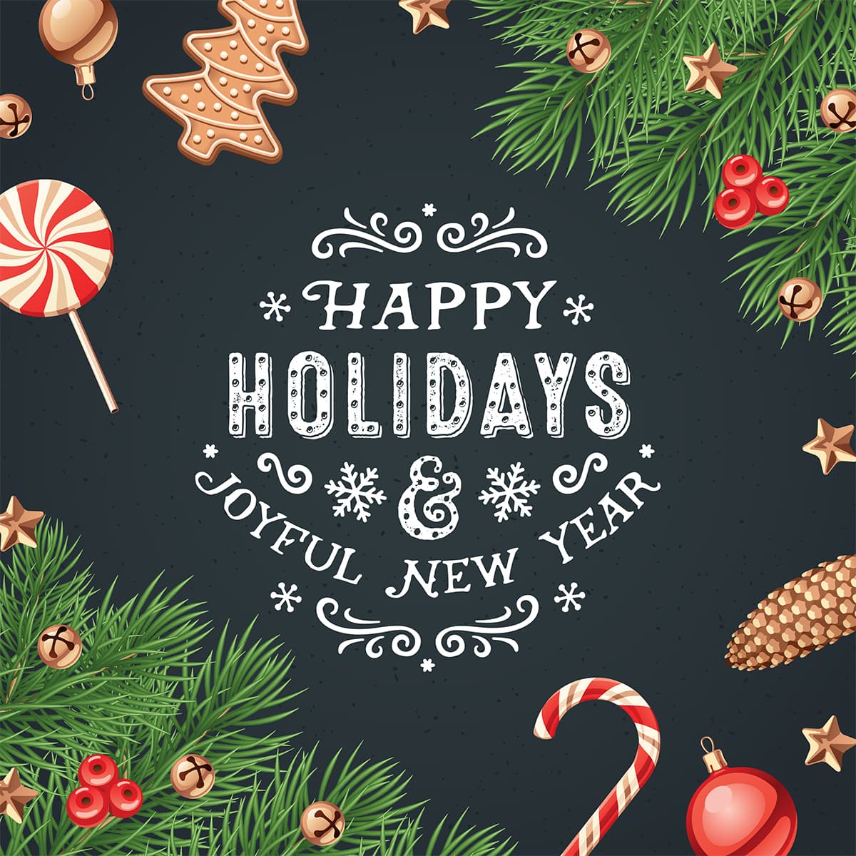 48” x 48” square “Happy Holidays” floor decal with seasonal artwork