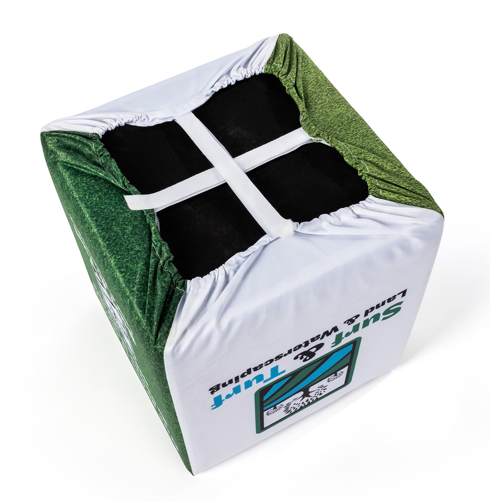 Custom printed cube seating set with hook and loop closure