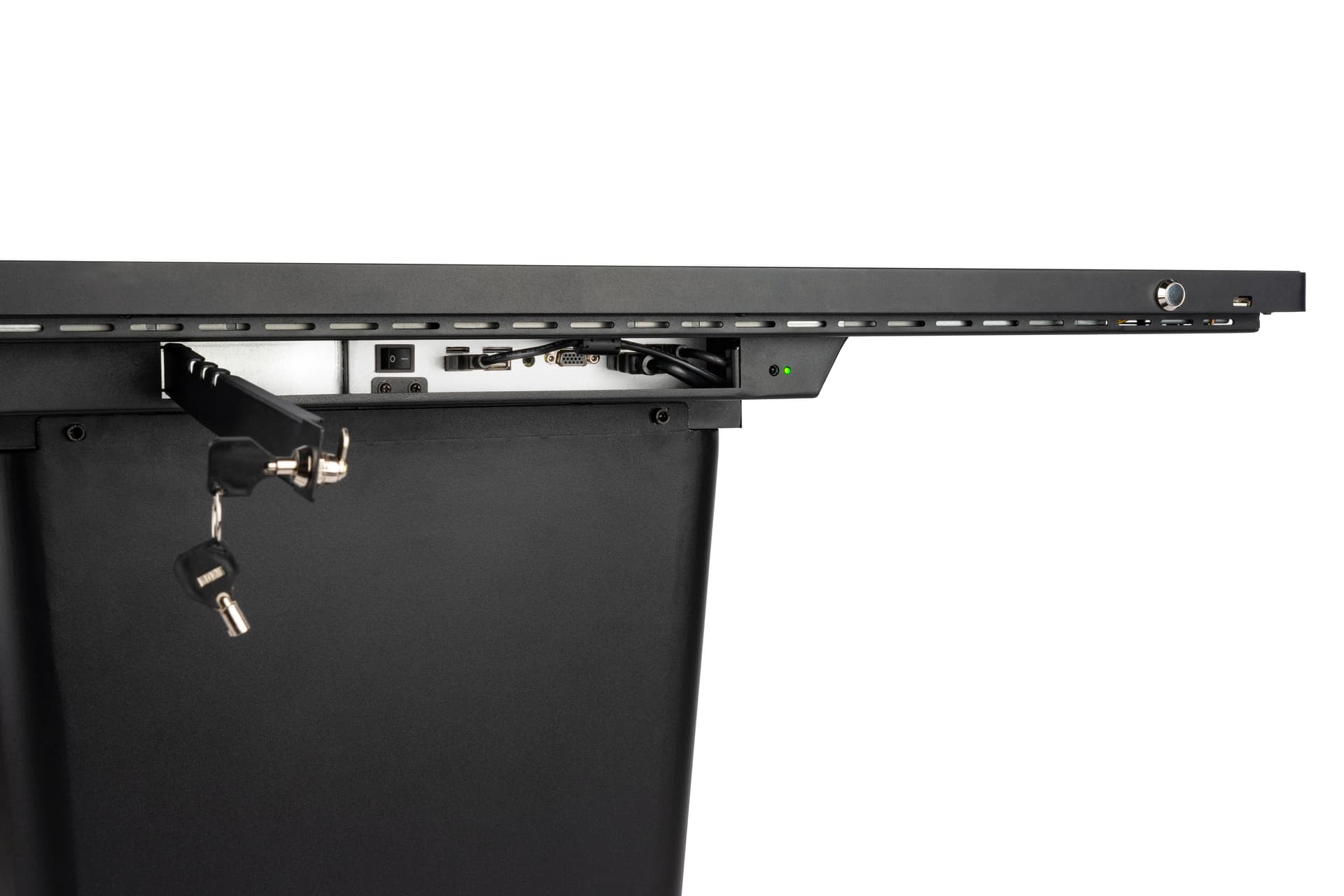 Interactive touch table with keyed access panel for security