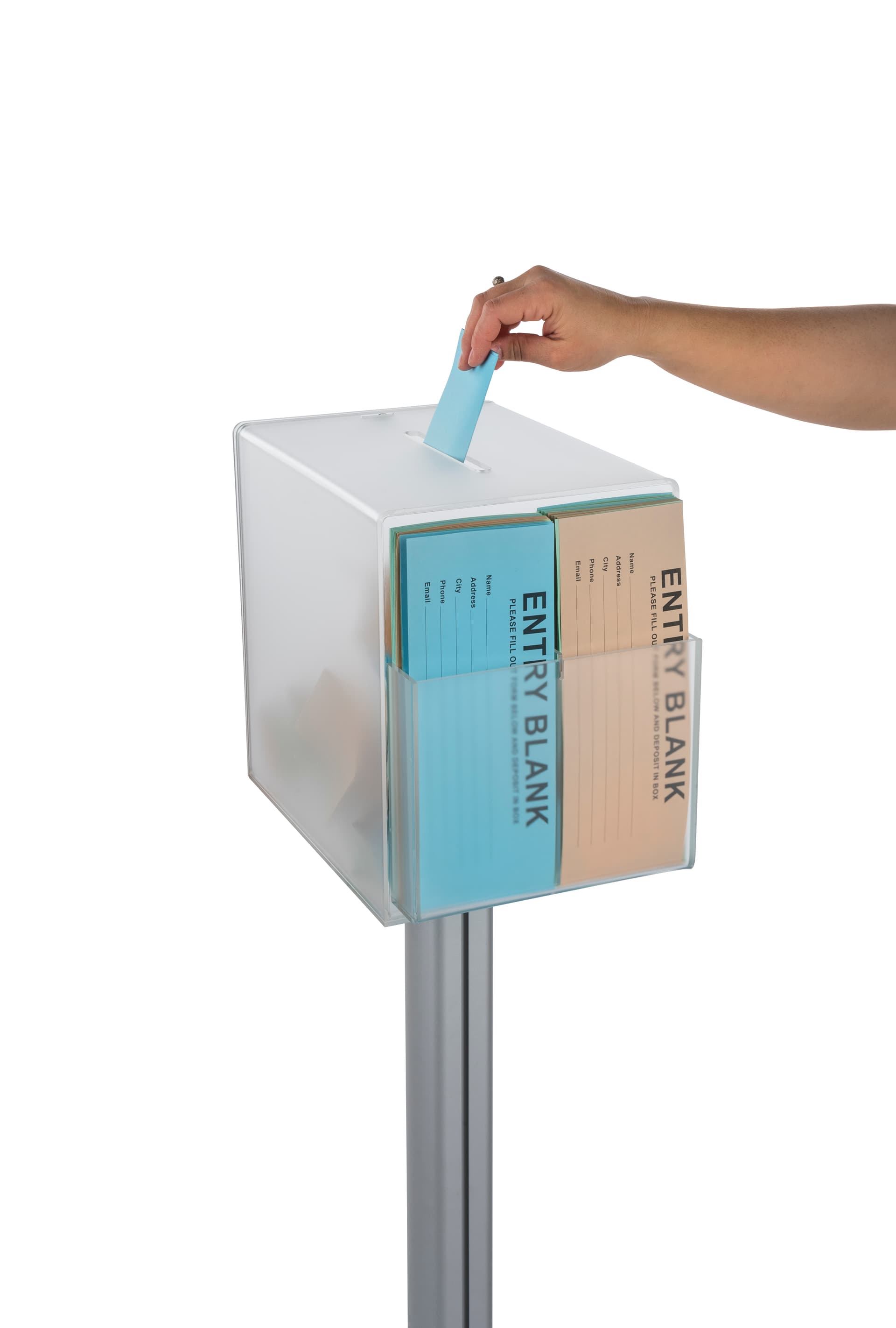 Freestanding pedestal suggestion box stand with lock