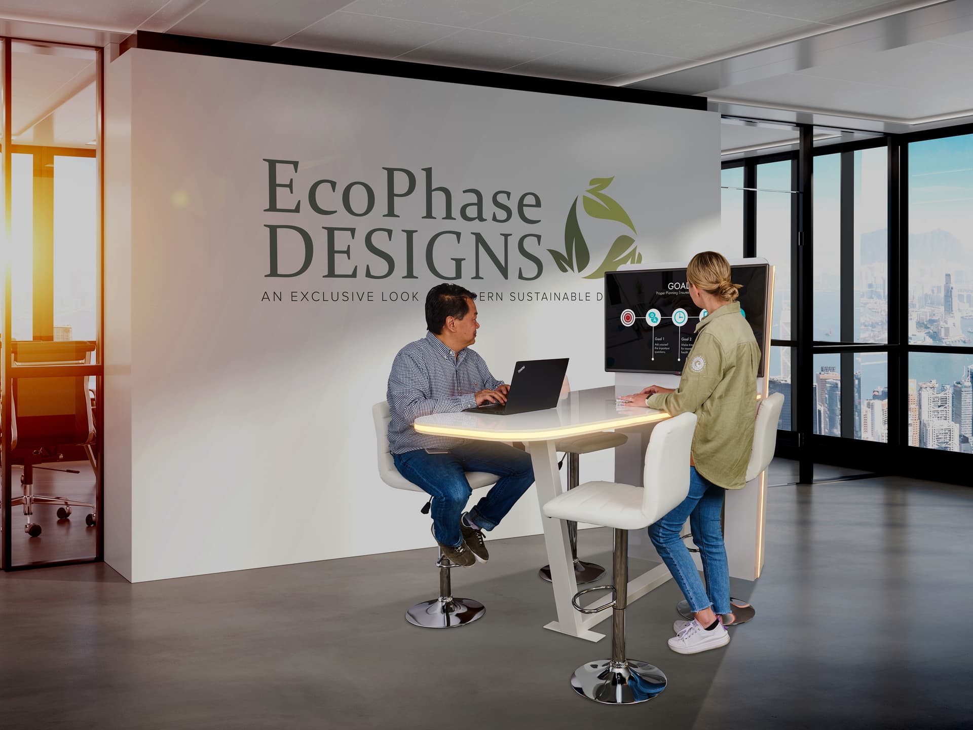 Multimedia conference table with space for five seats