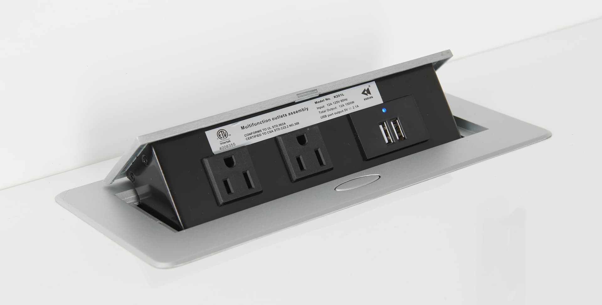 Multimedia conference table with pop-up power supply
