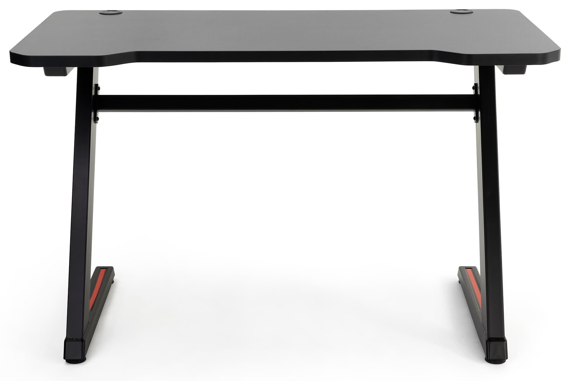Gaming desk computer table features two matte black z-shaped legs 