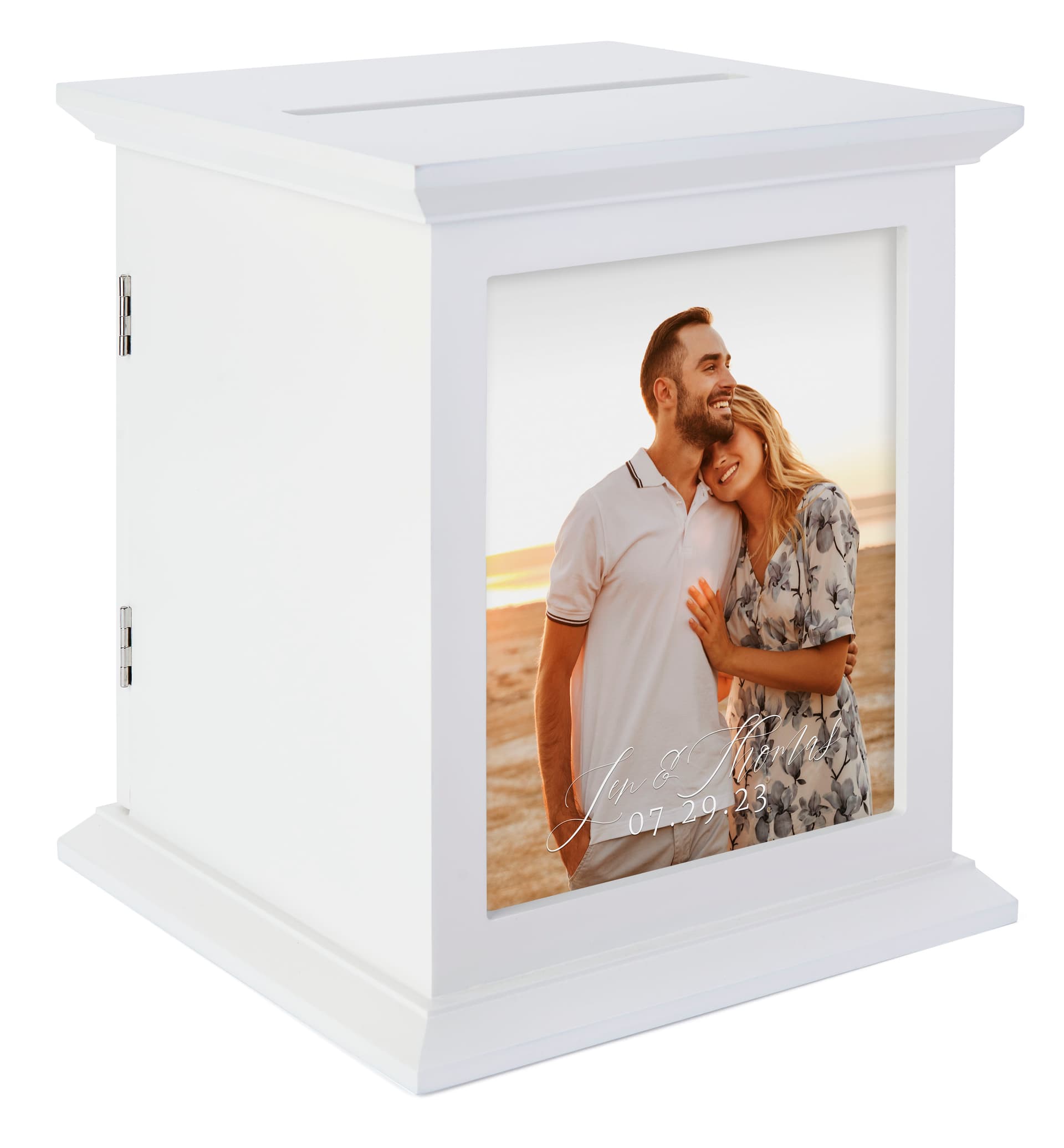 White card box with photo frame and portrait orientation 
