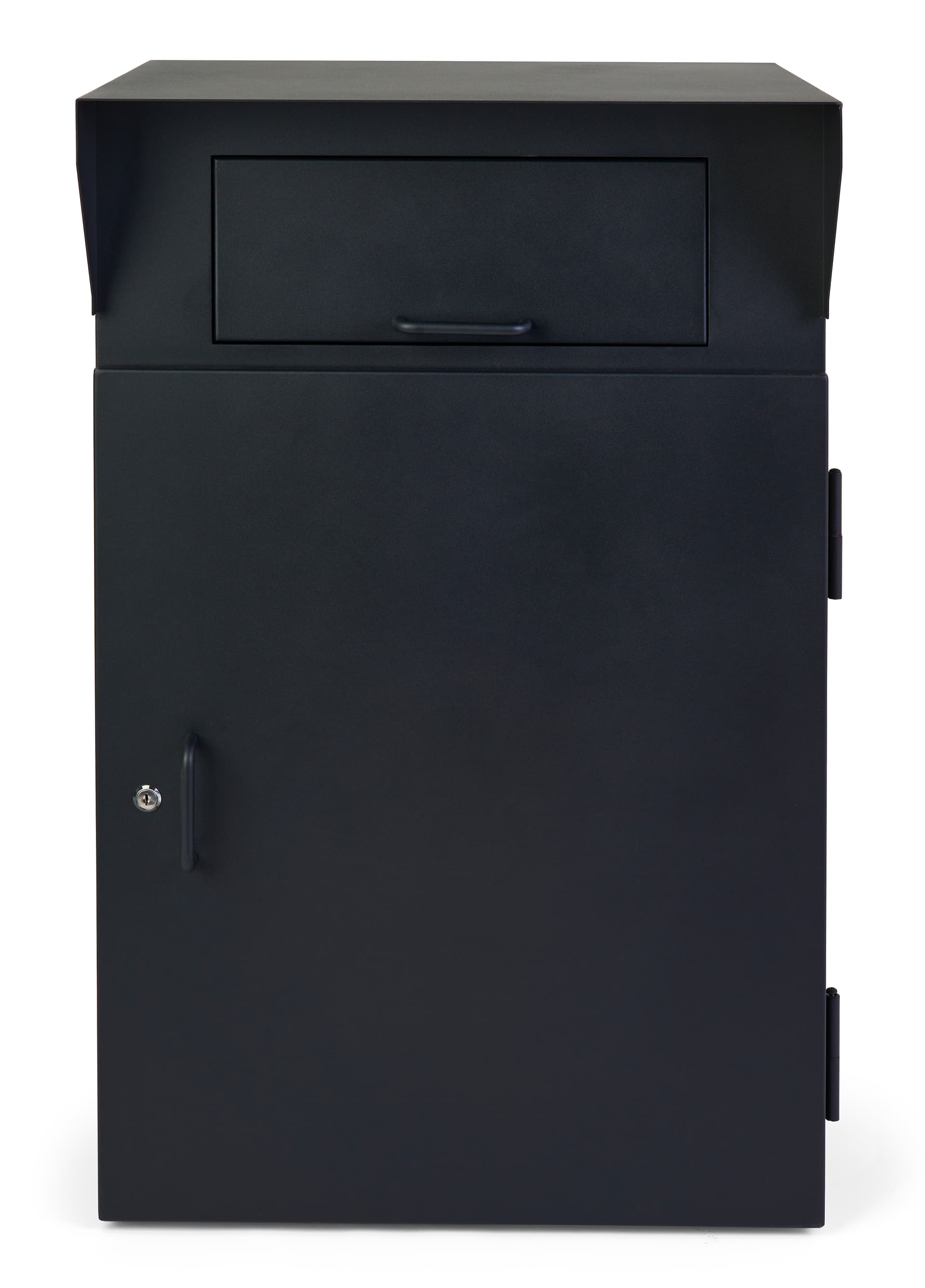 Outdoor package drop box with black powder-coated finish