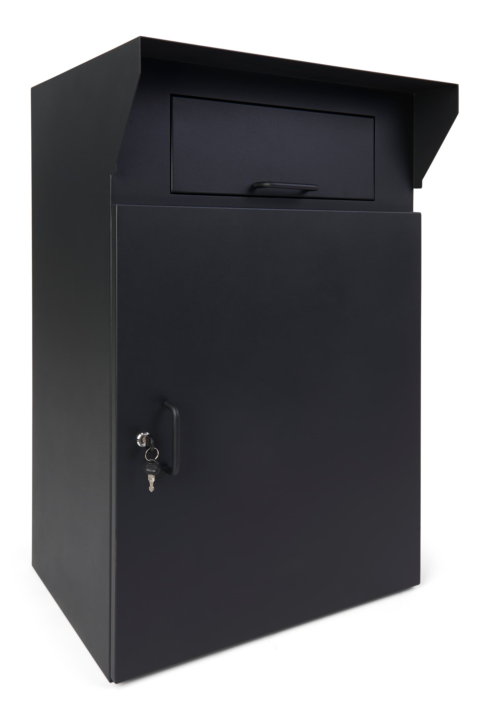 Outdoor package drop box with two doors