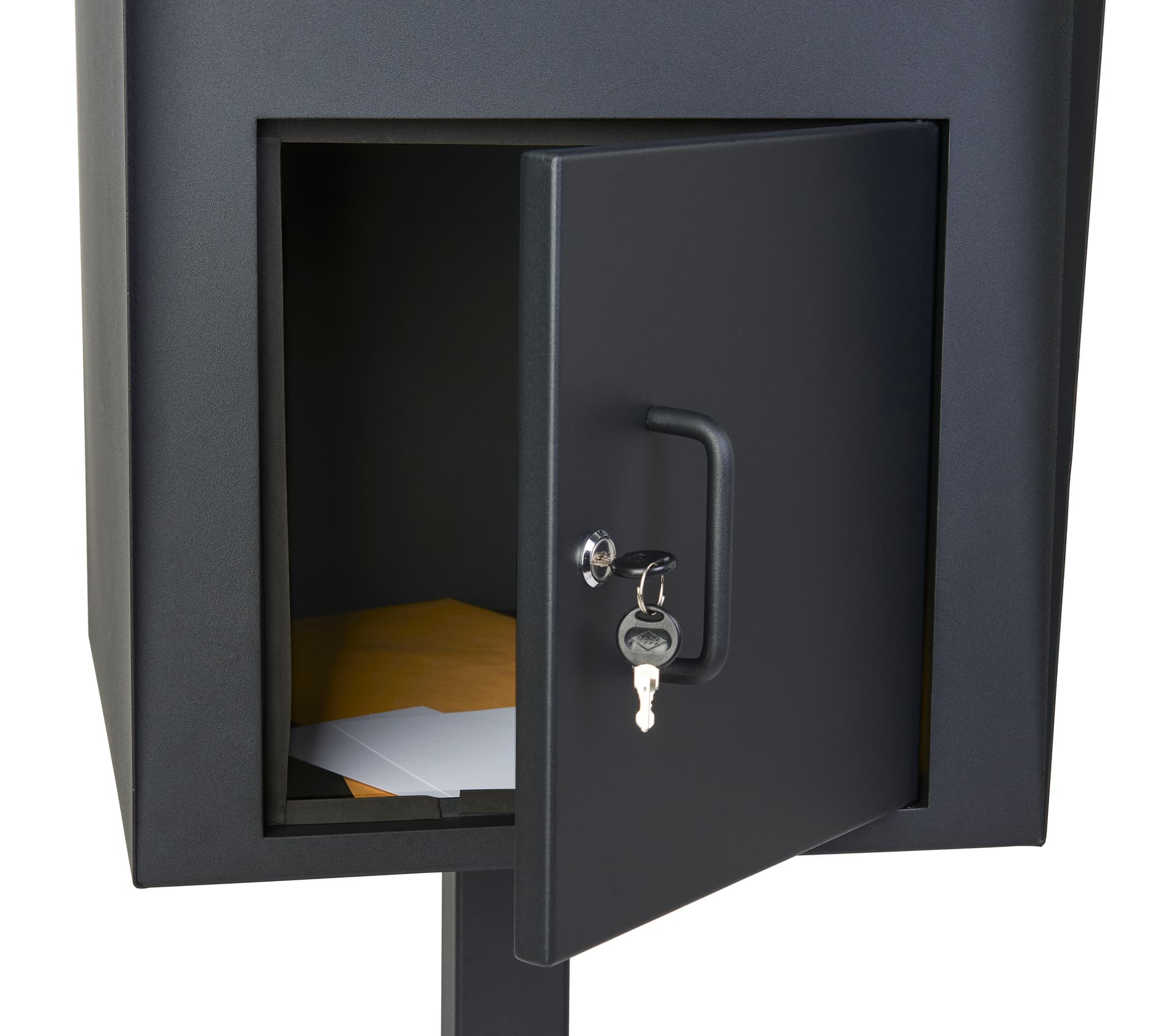 Pedestal drop box with locking front door