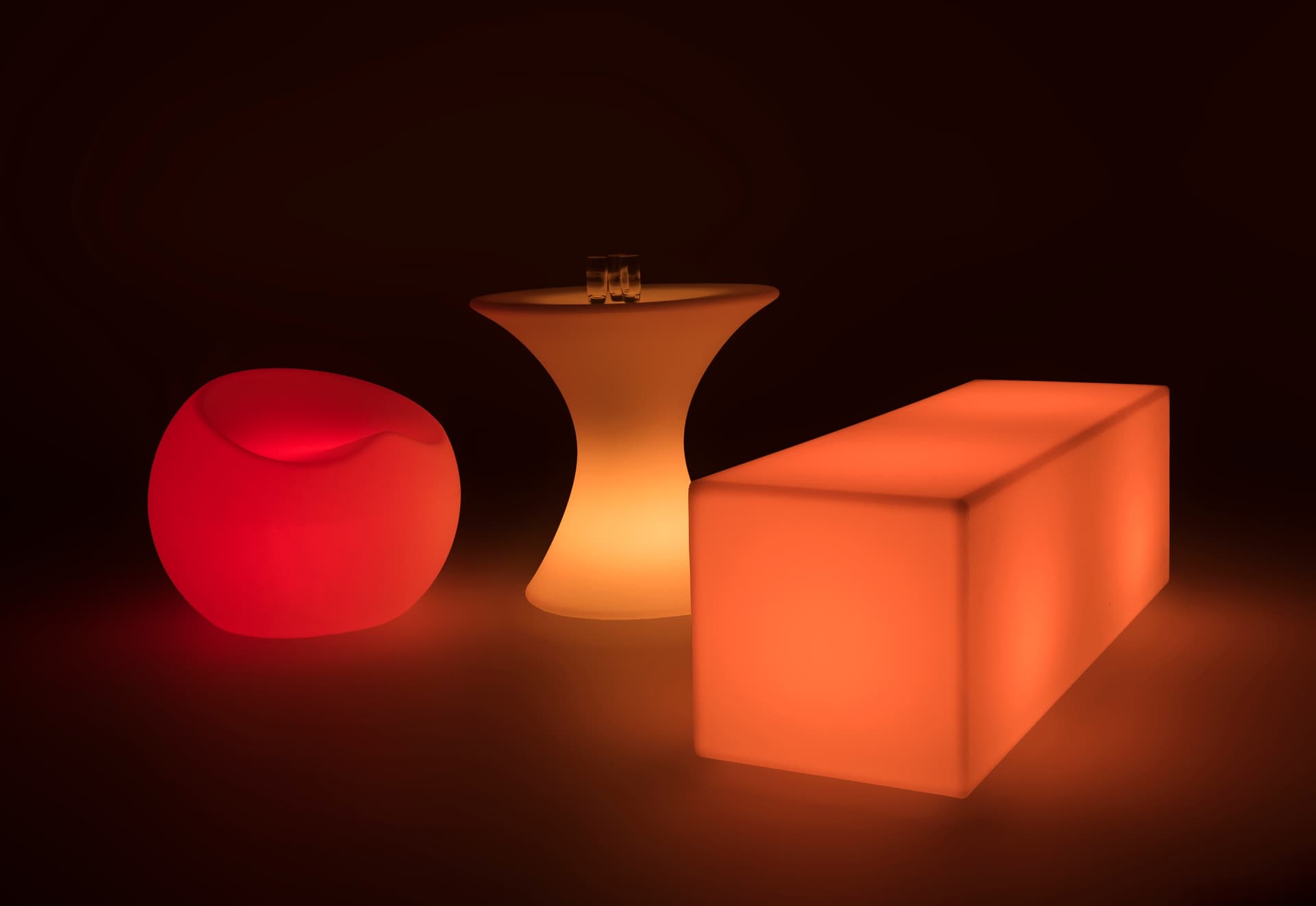 LED cocktail table paired with seating
