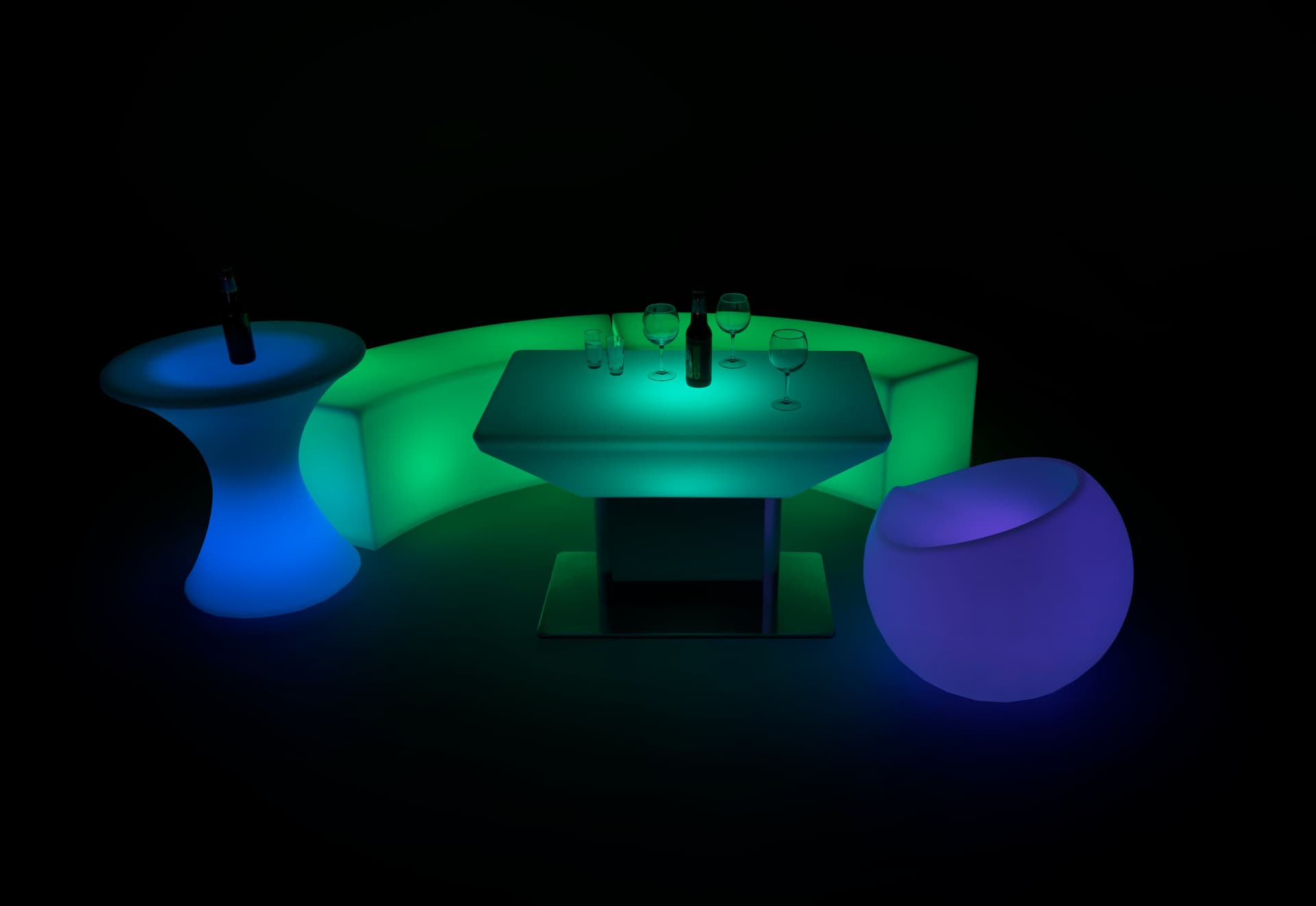 pair modern LED glow coffee table with seating