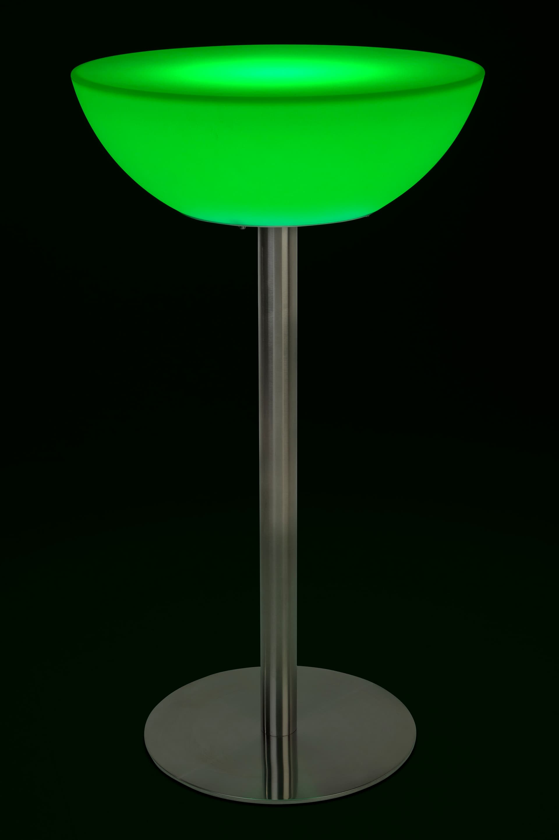 Half-moon LED cocktail table with green illumination
