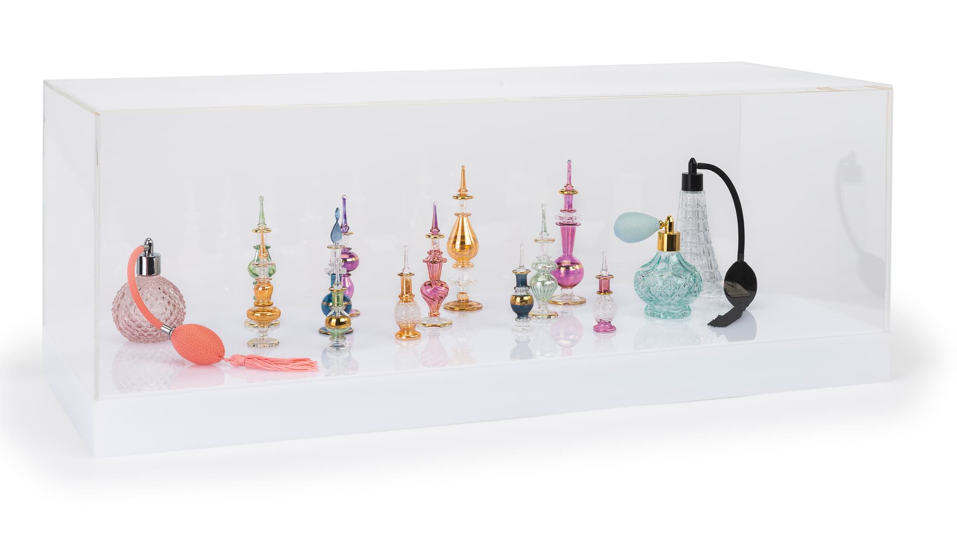 LED lighted acrylic display case with different lighting transitions on the base