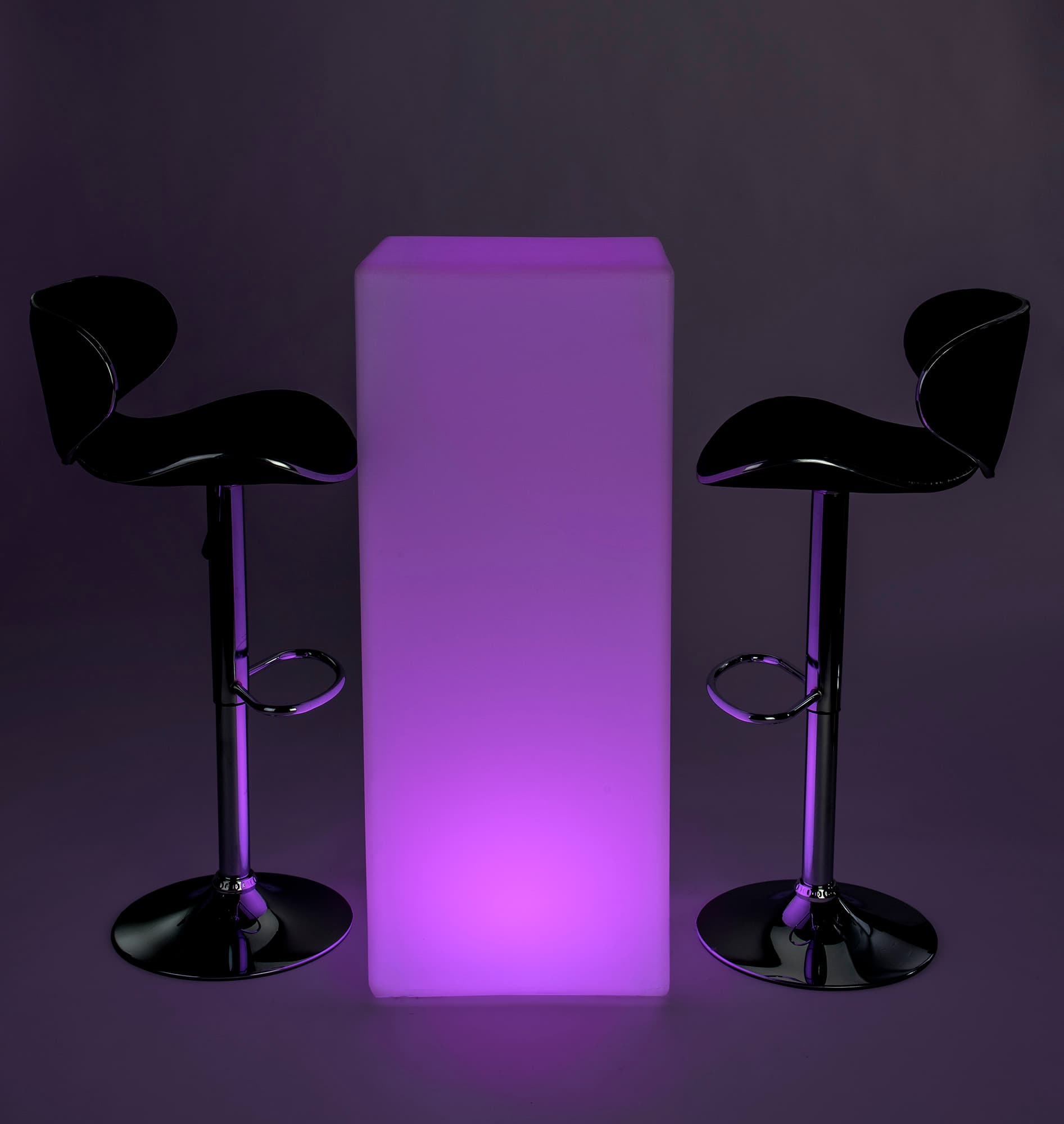 Illuminated LED tall boy bar table set for lounge and events